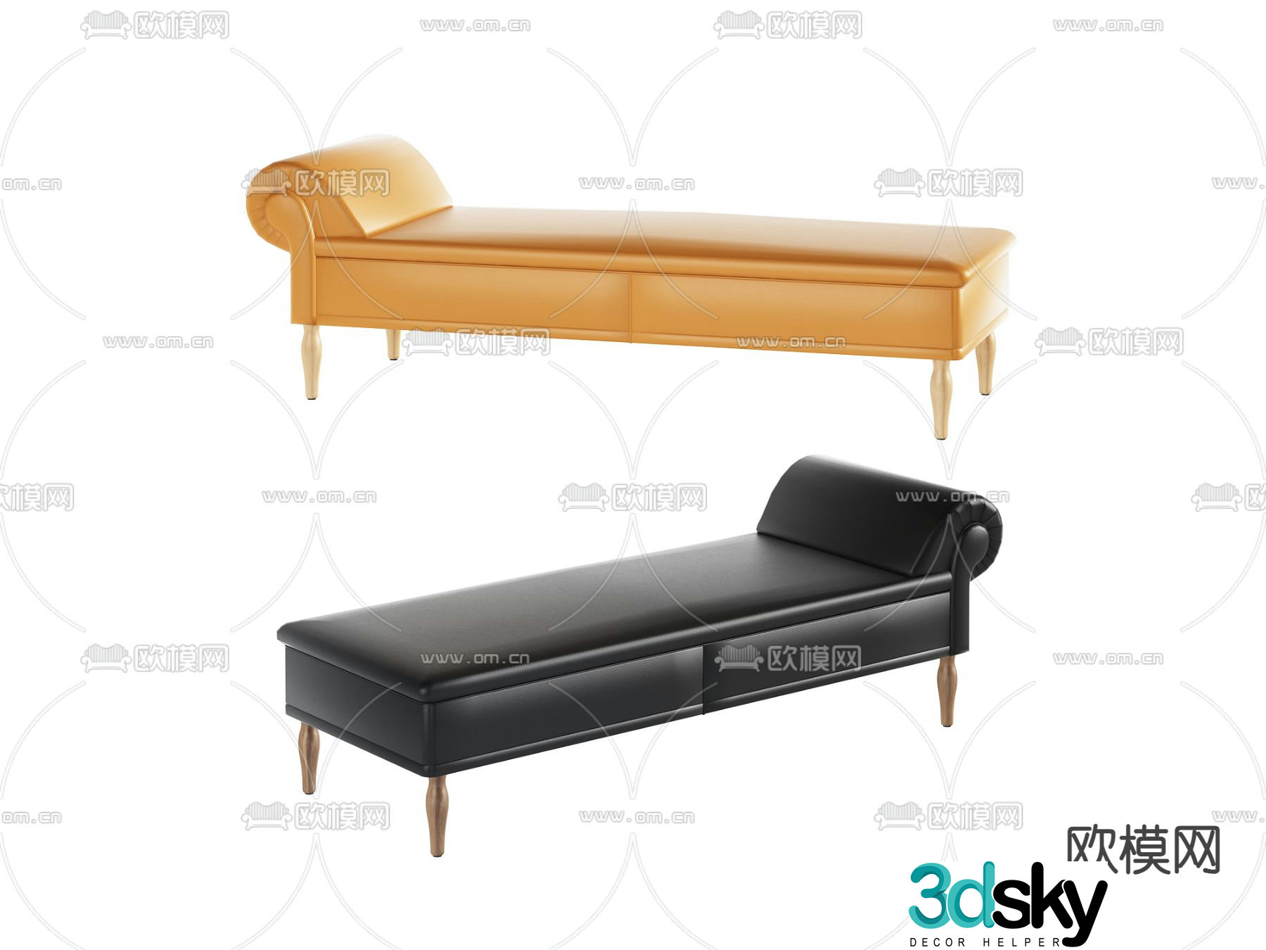 Leather pedals bed tail stool recliner 3d model