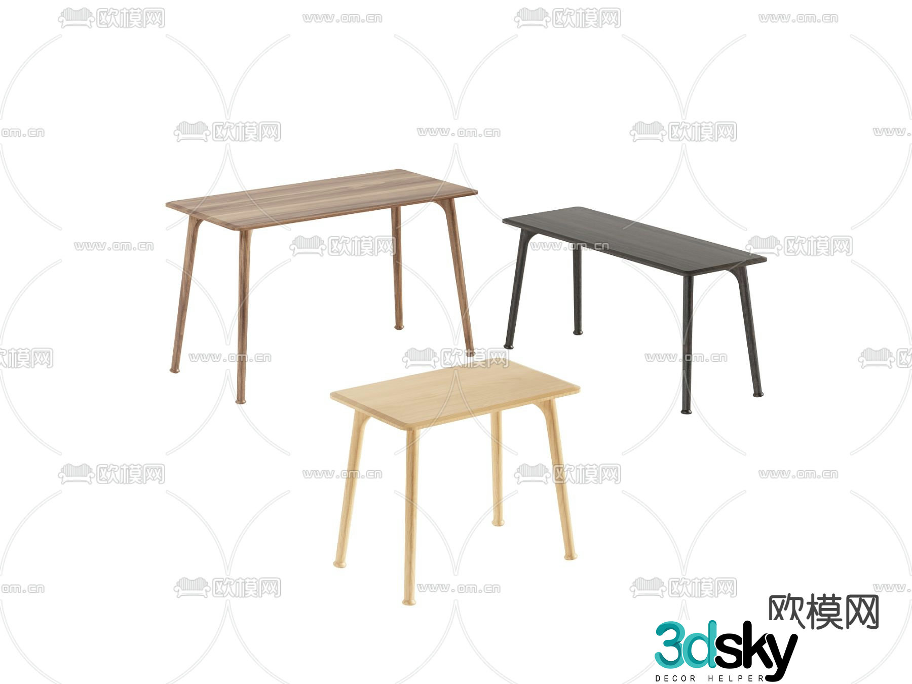 Solid wood dining table table table 3D model