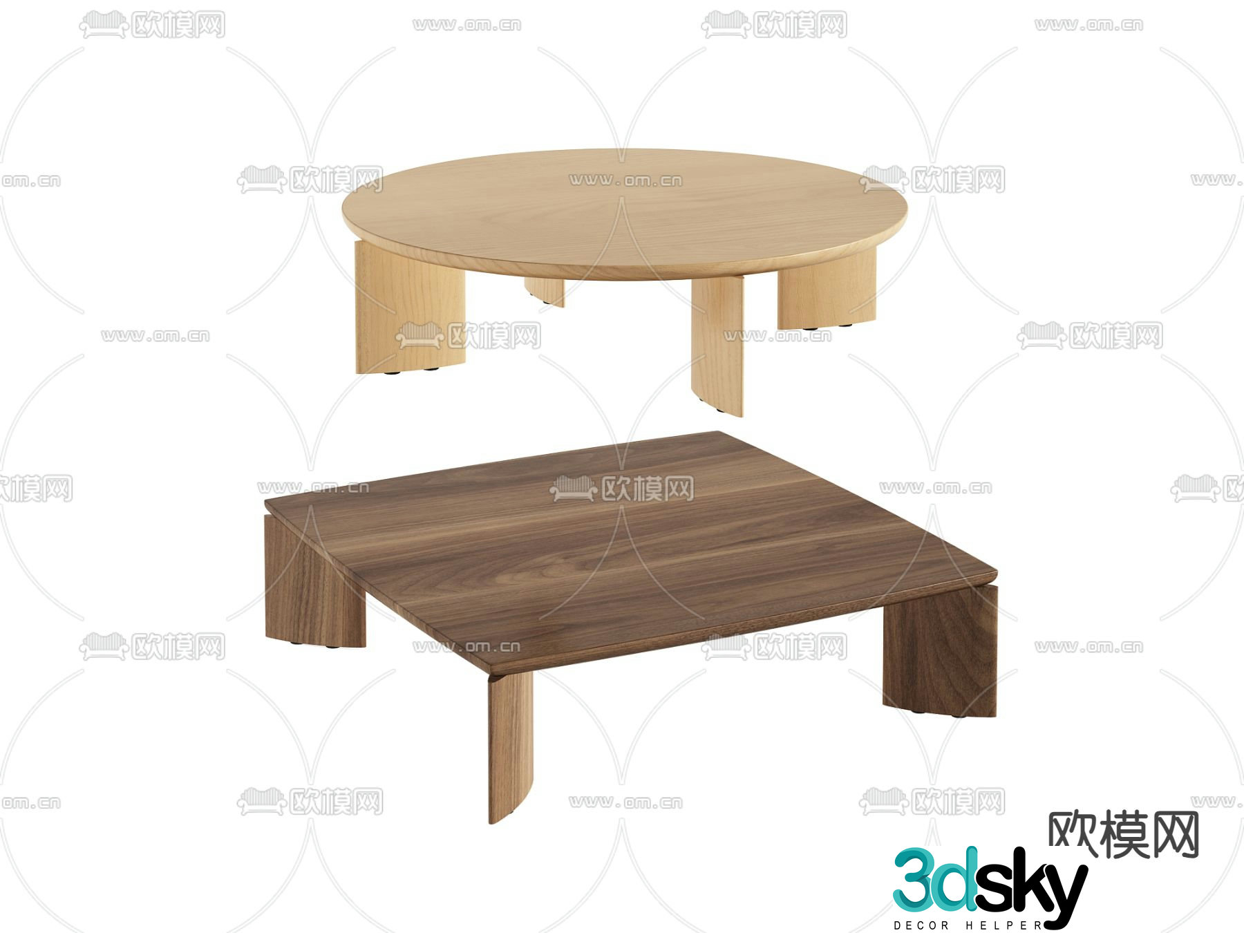 Solid wood coffee table round coffee table 3D model