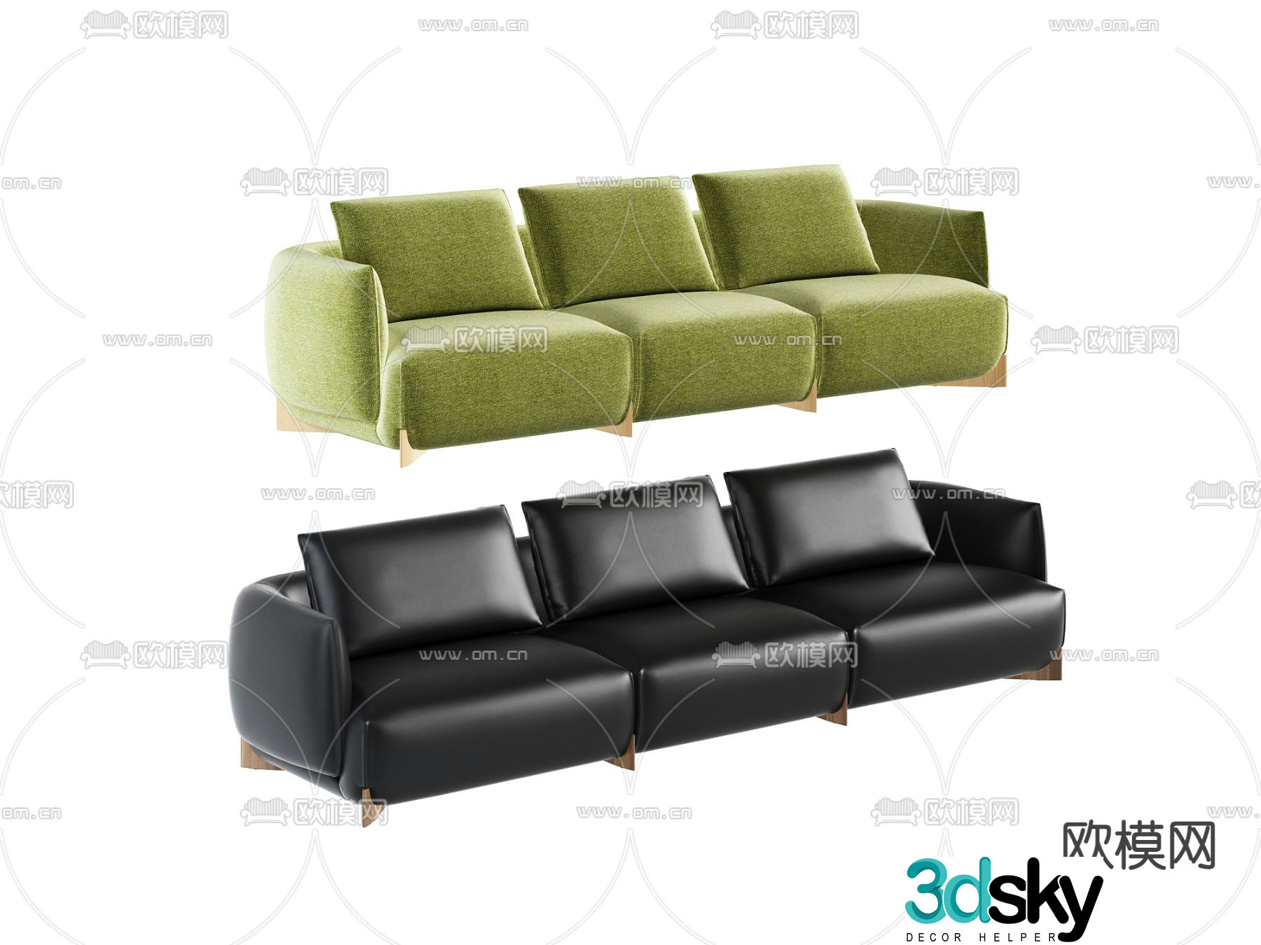 Three-person sofa leather sofa 3d model