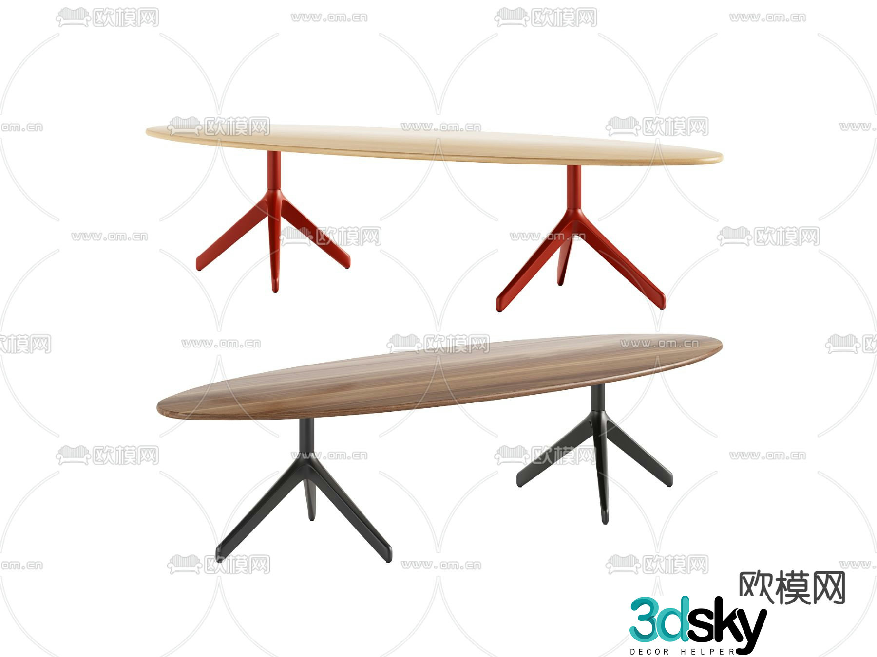 Modern dining table oval dining table 3d model