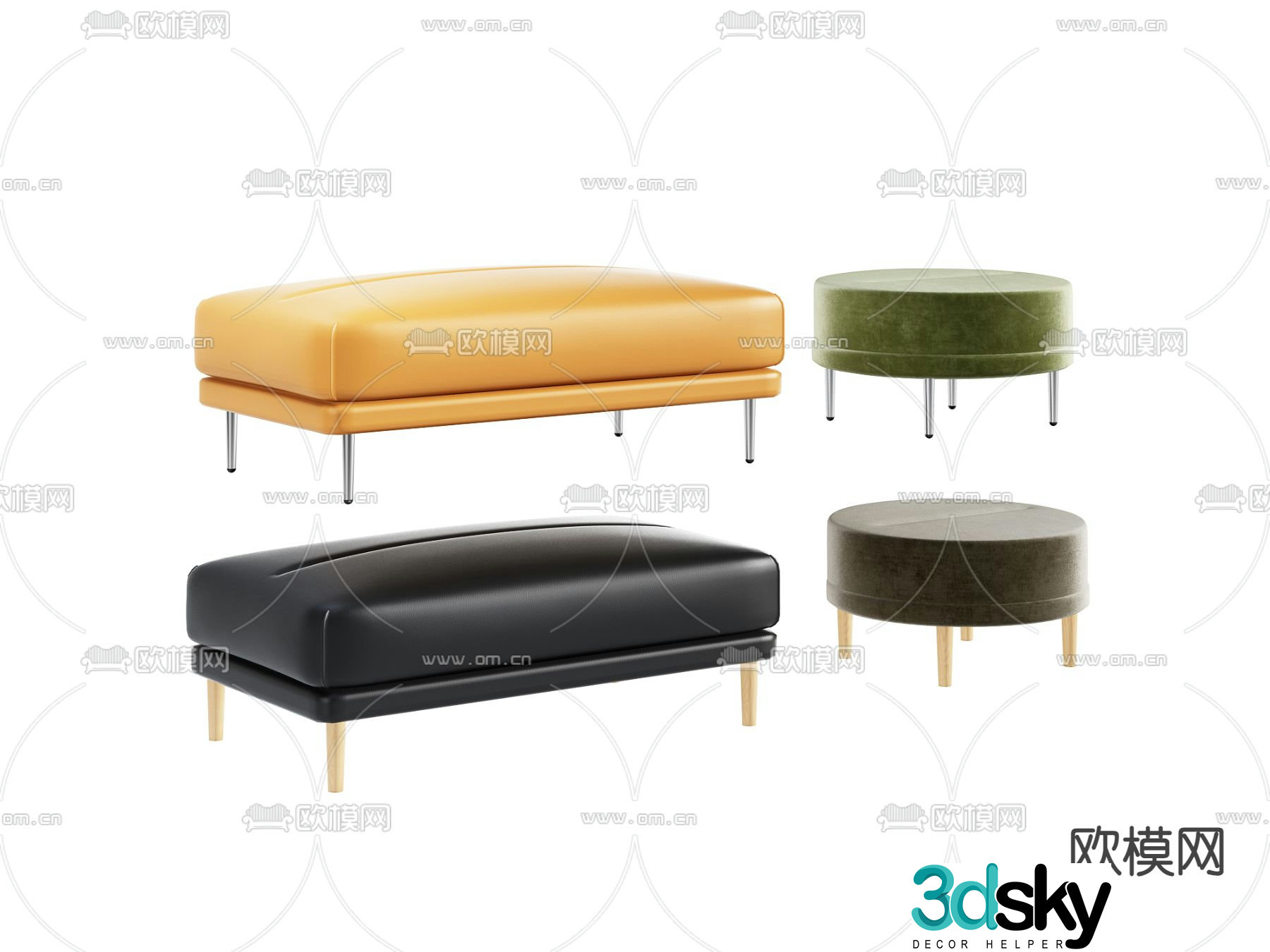 Modern foot pedal bed stool sofa 3d model