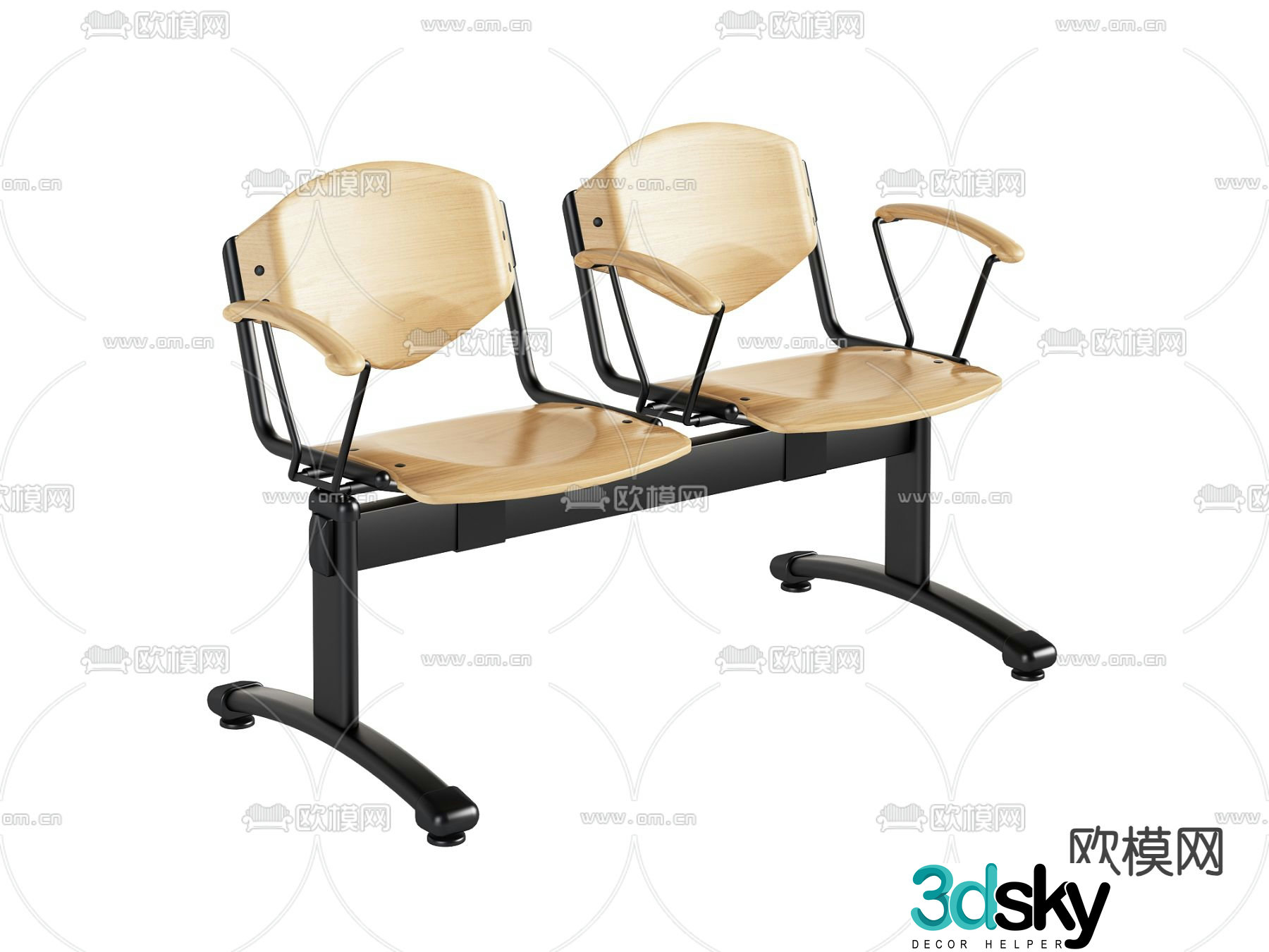Continuous chairs public chairs waiting chairs 3D model