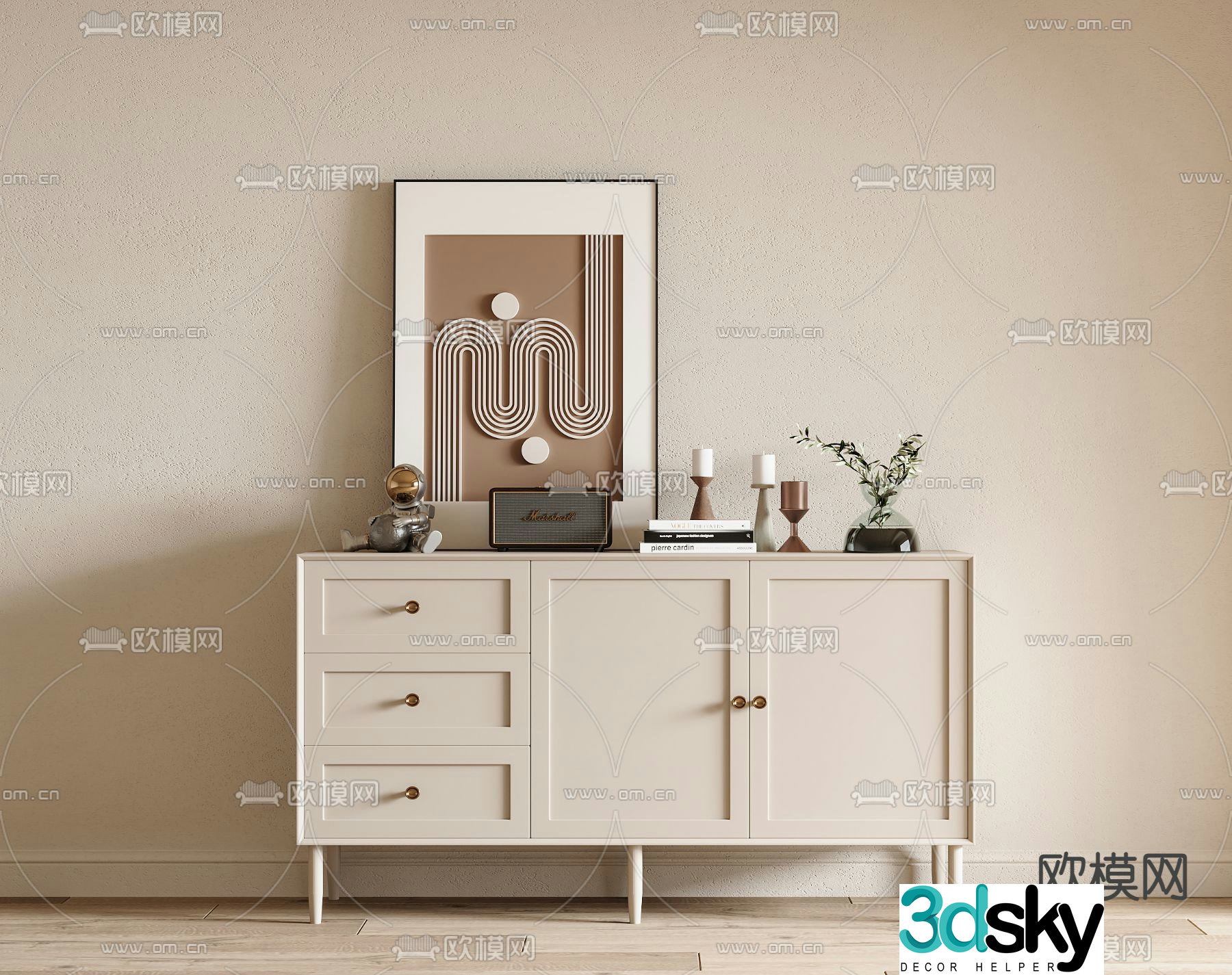 Cream style side cabinet entrance cabinet side view cabinet 3D model
