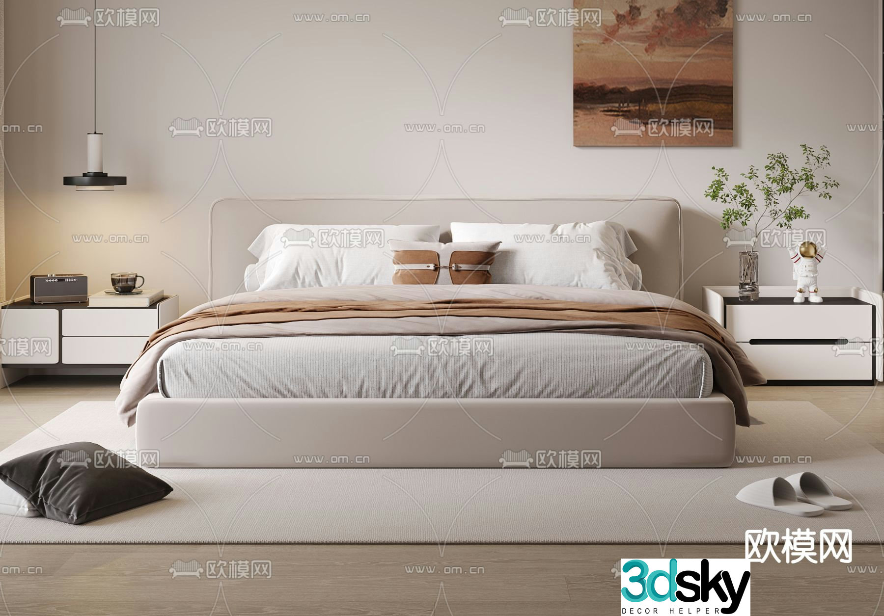 Modern double bed 3d model