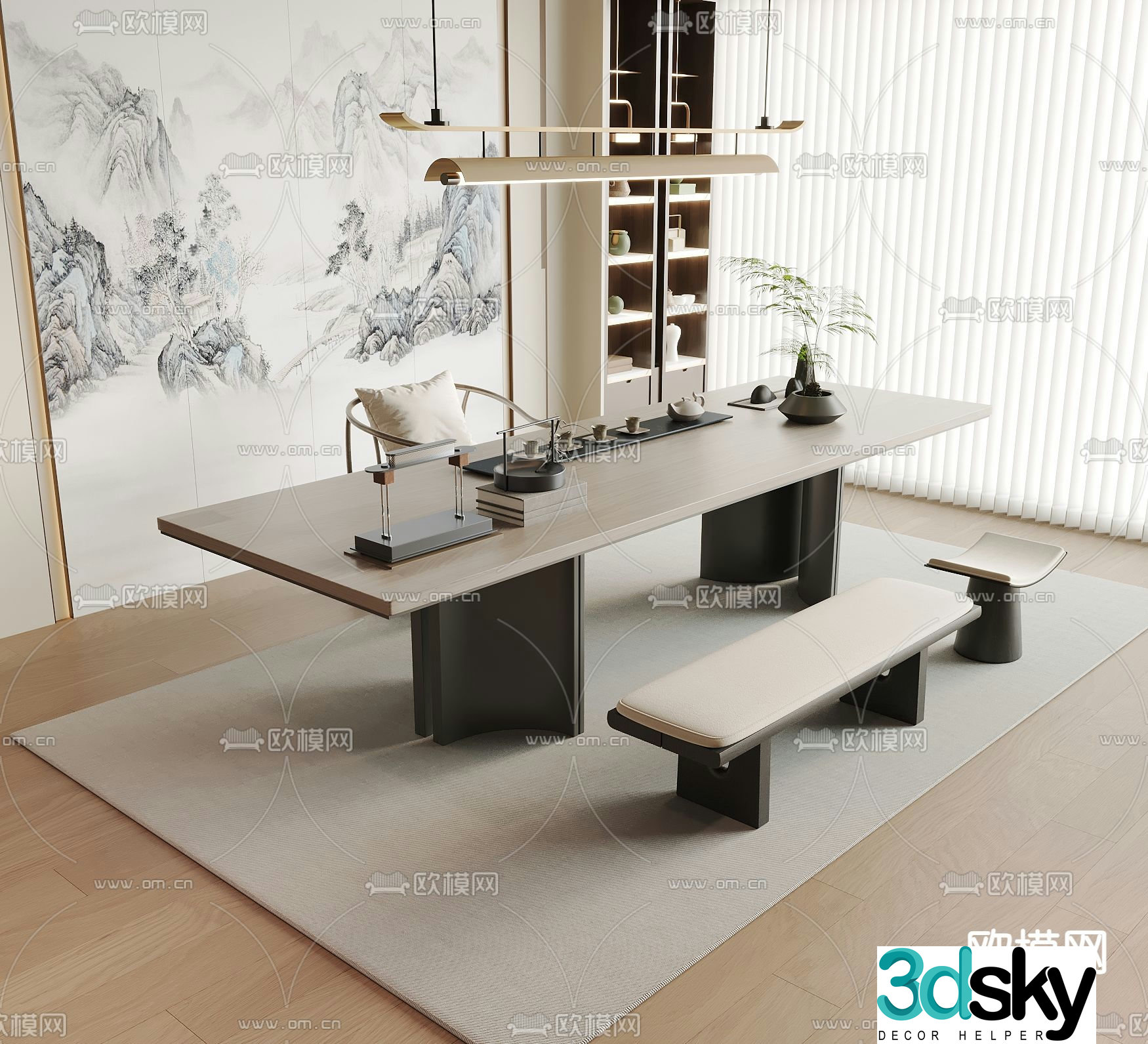 New Chinese style tea table and chairs tea table 3d model