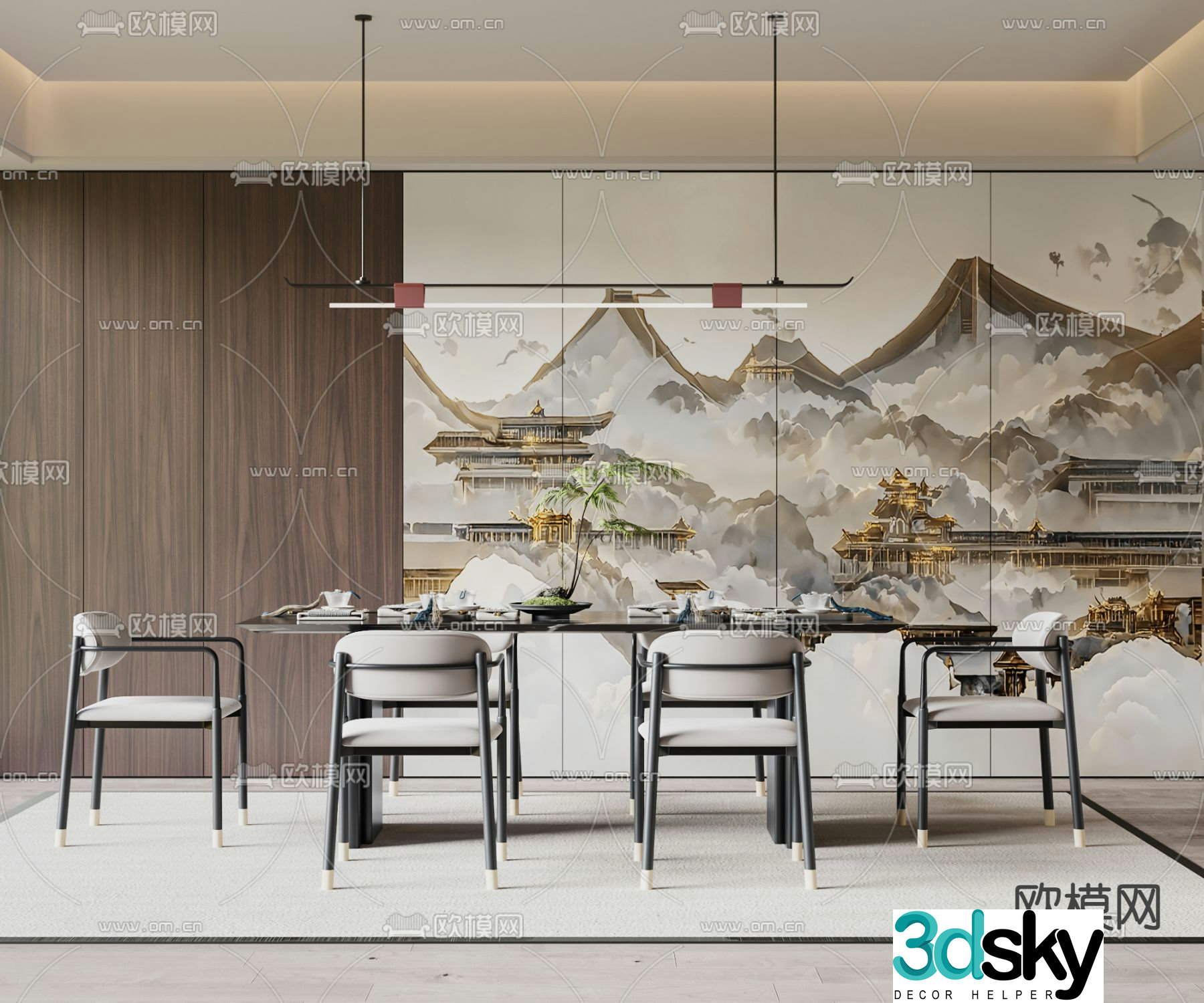 New Chinese style dining table and chairs Bar dining table 3D model