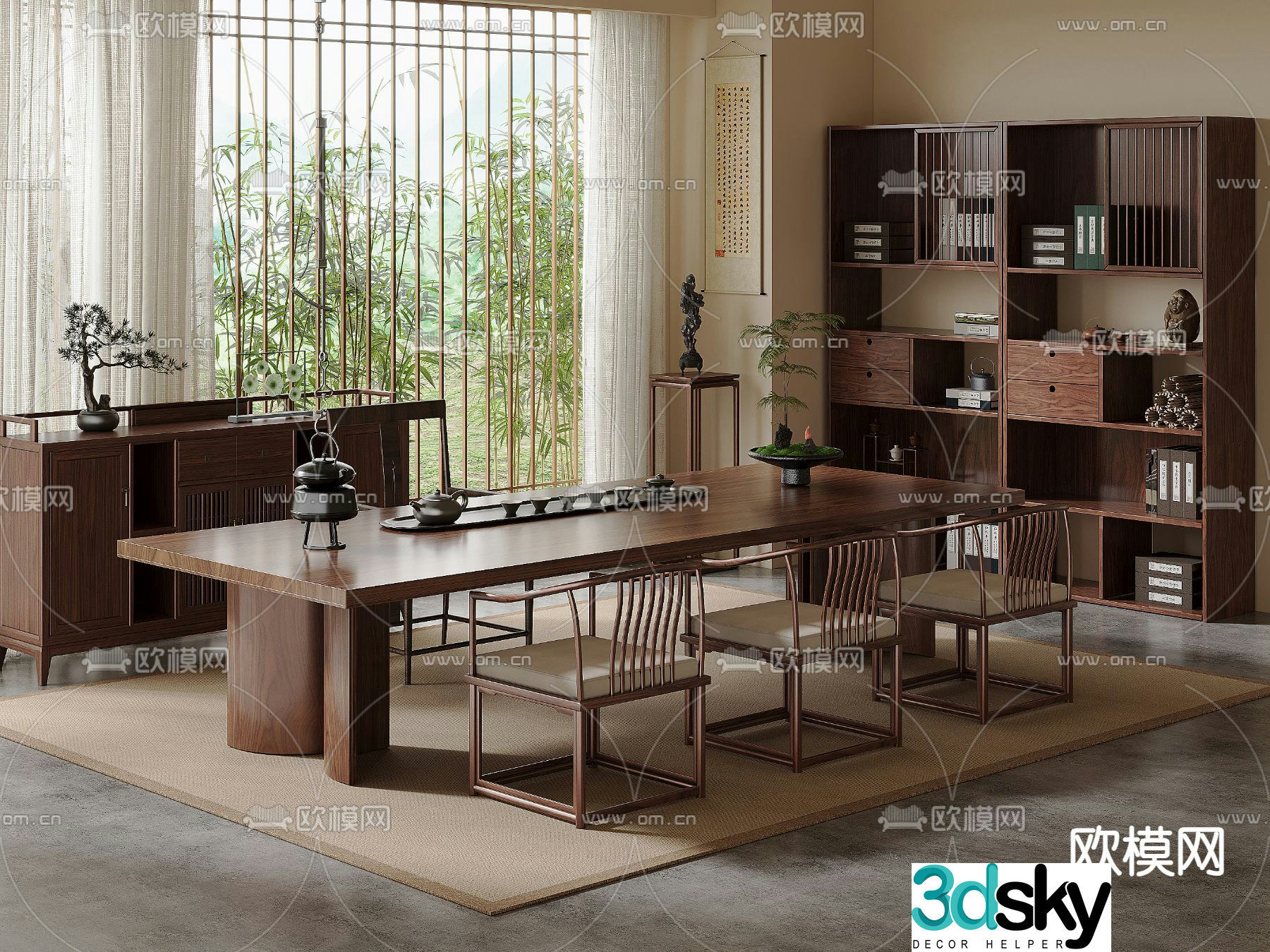 New Chinese style tea table and chairs tea table tea cabinet 3d model