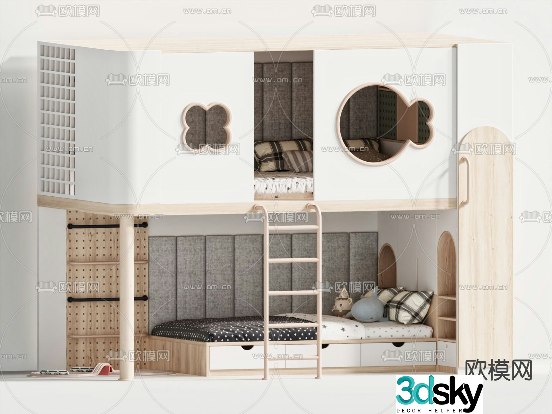 Children’s bunk bed two-tier bed high and low bed 3D model