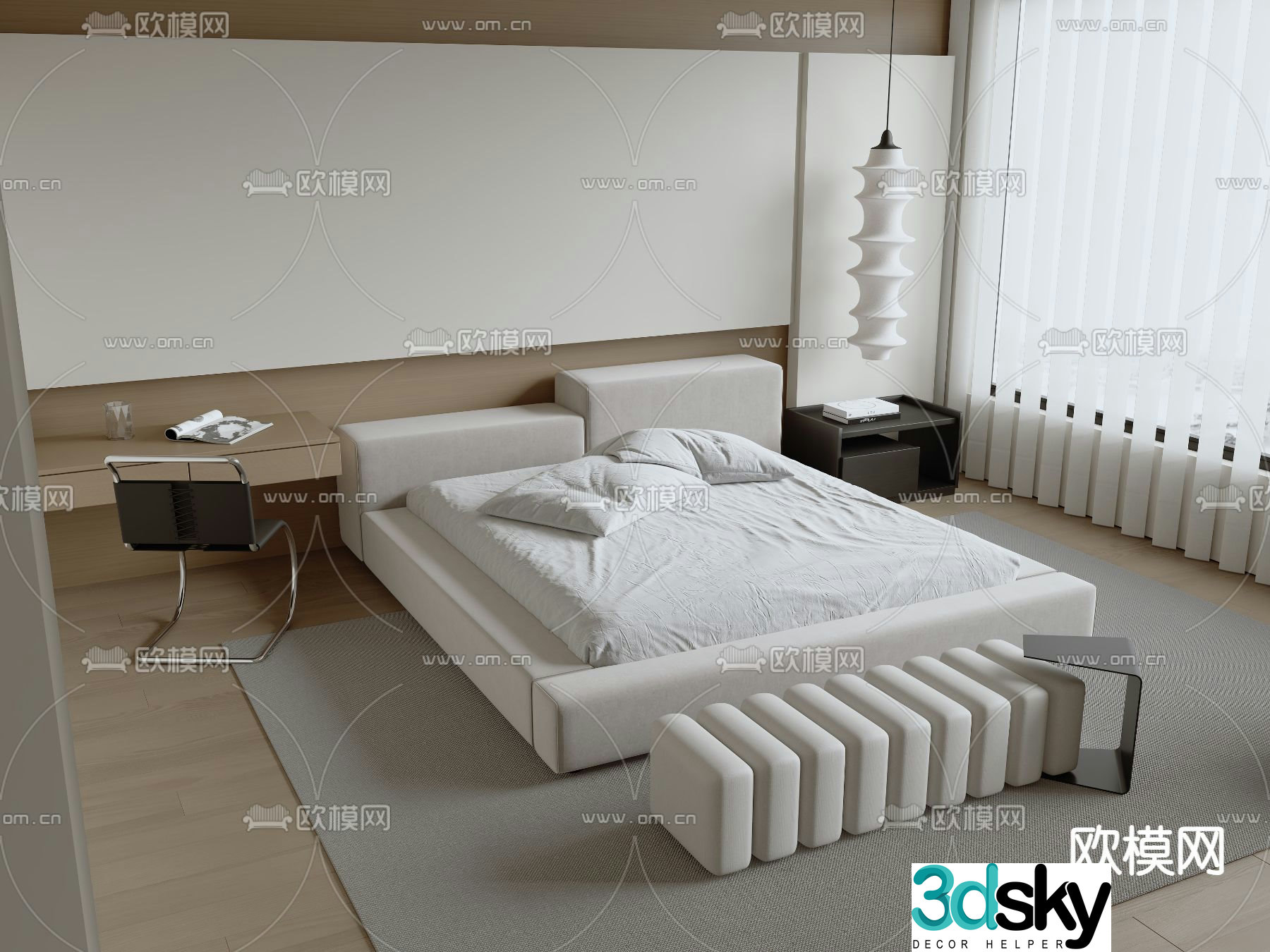 Modern double bed 3d model