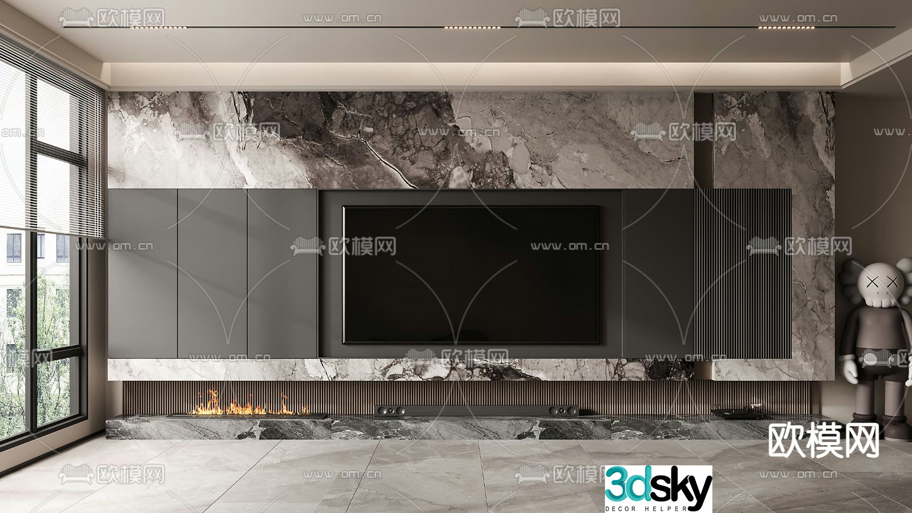 TV background wall marble background wall living room 3d model