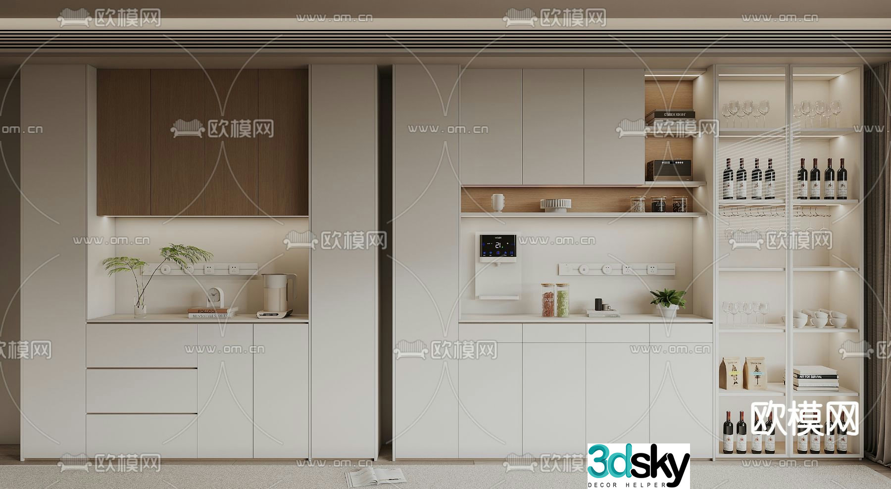 Cream style wine cabinet sideboard 3d model