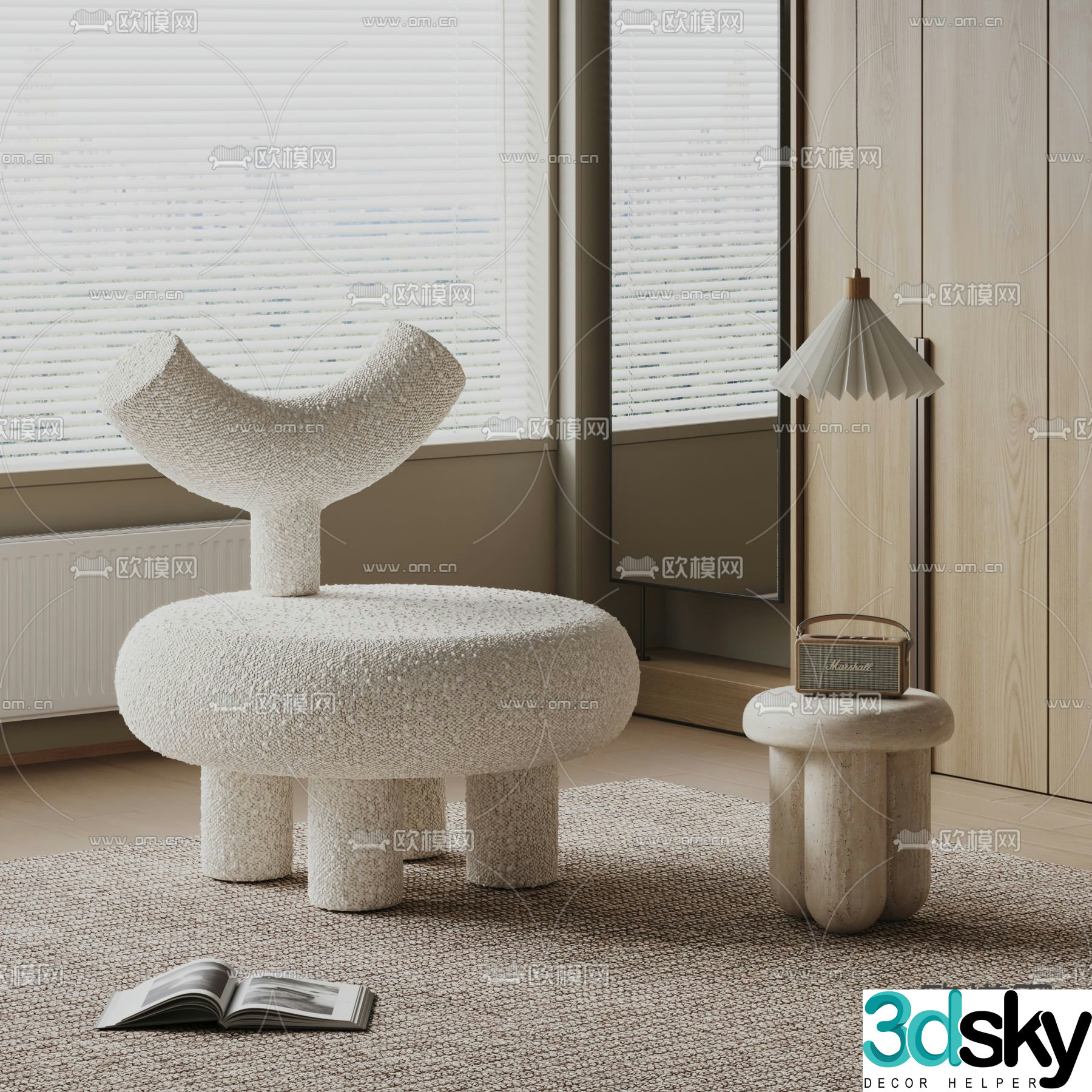 Luisa cream style chair leisure chair table 3d model