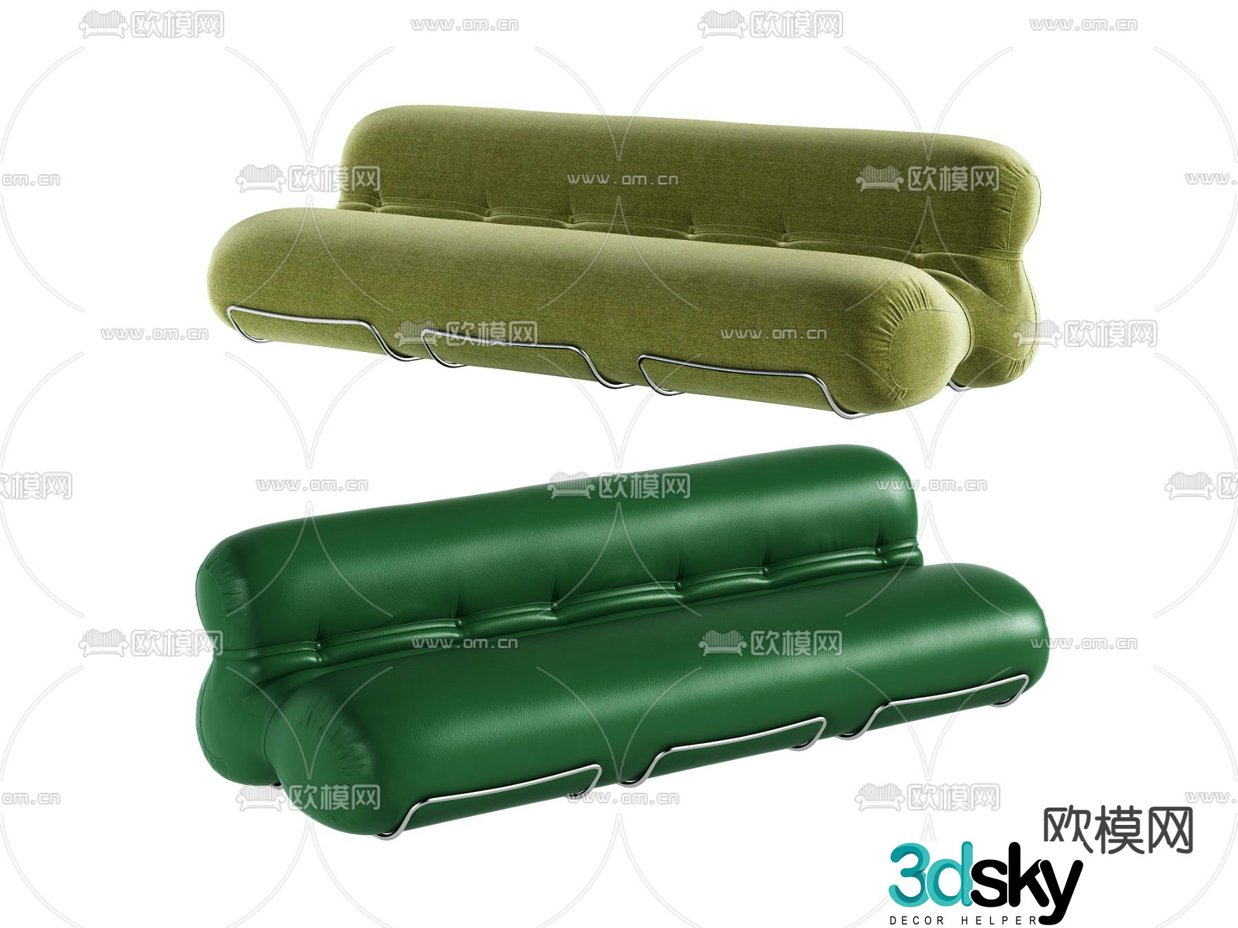 Leather sofa three-person sofa 3d model