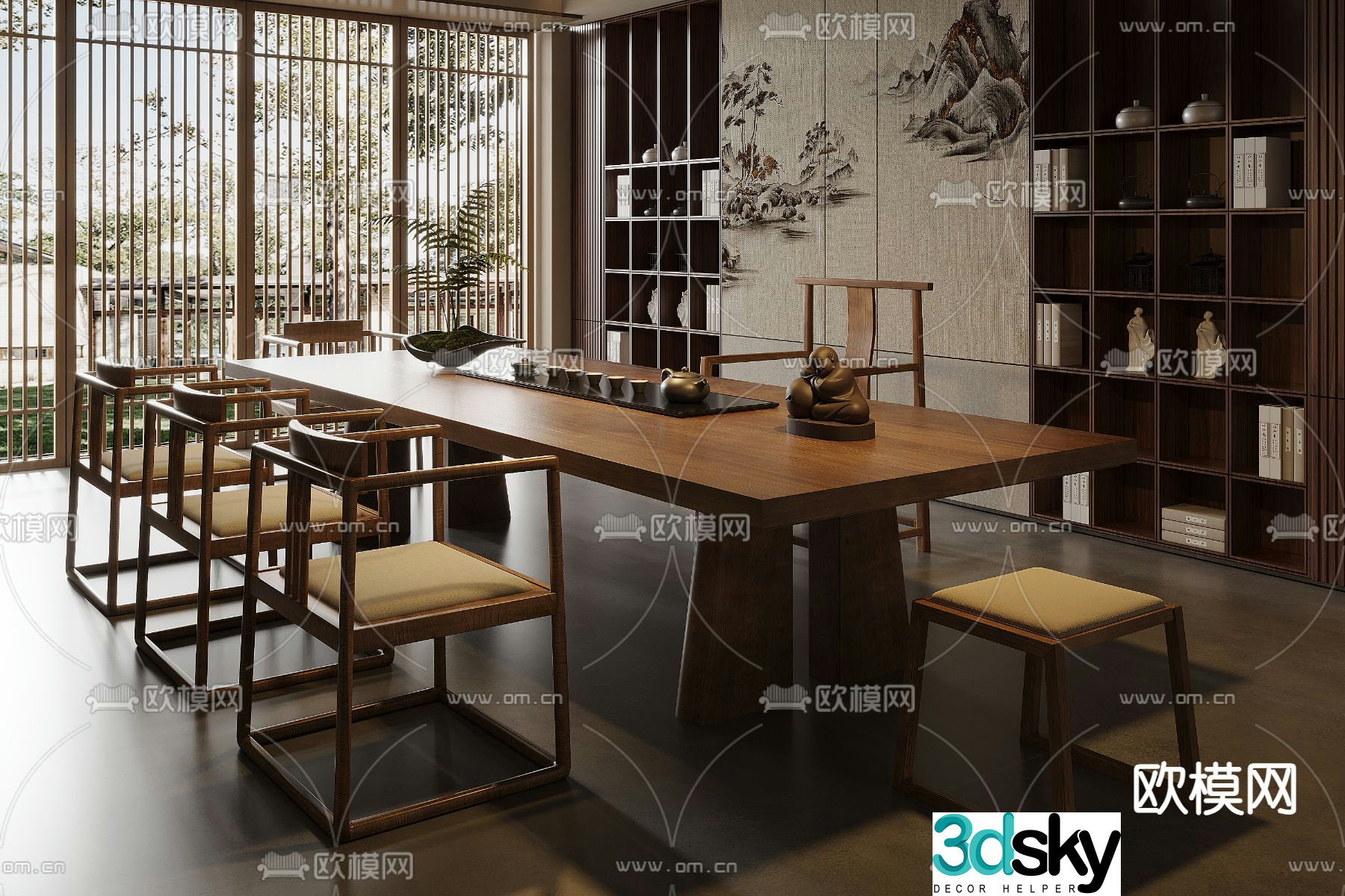 New Chinese style tea table and chairs tea table 3d model