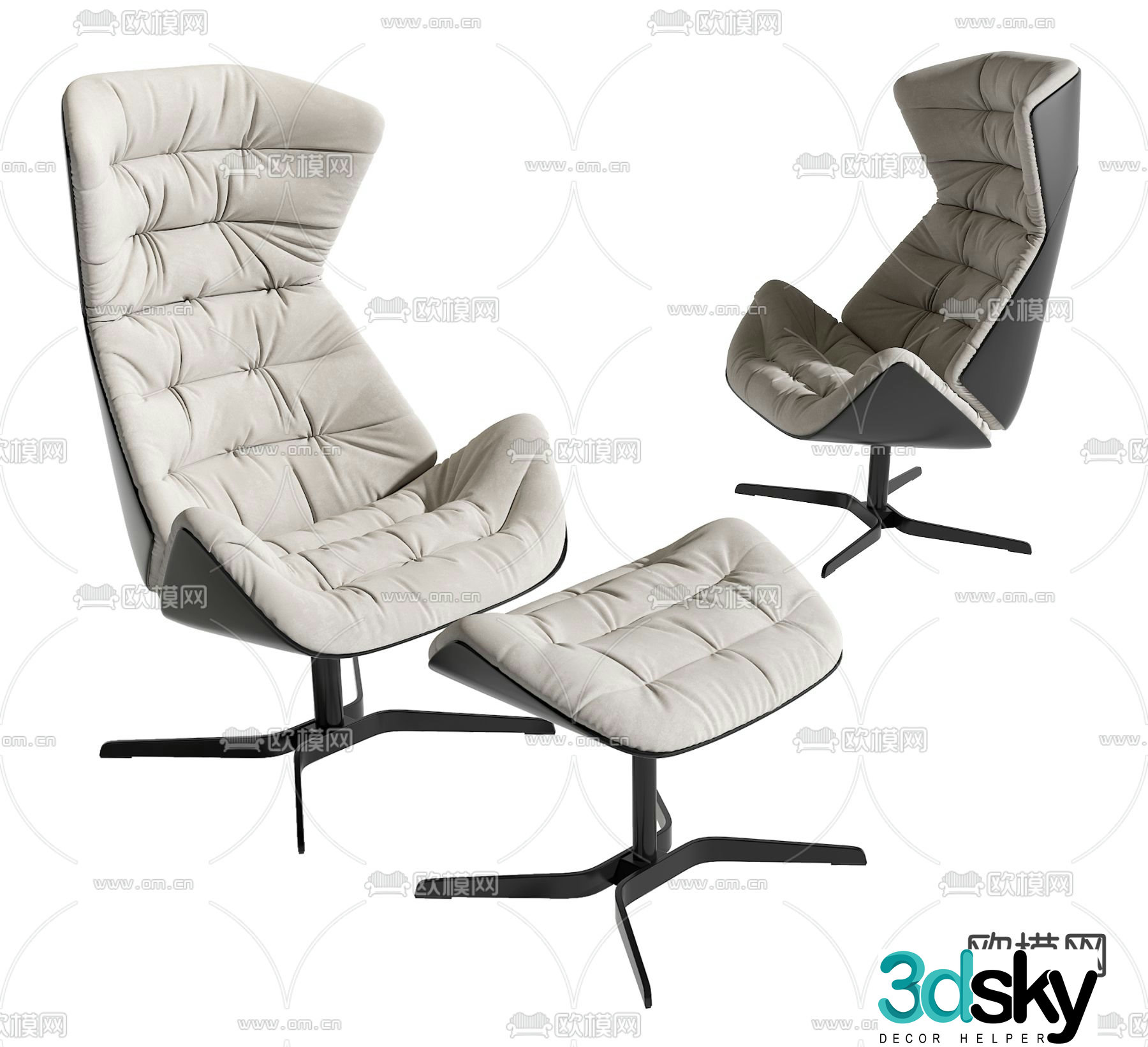 Modern lounge chair footrest balcony chair 3d model