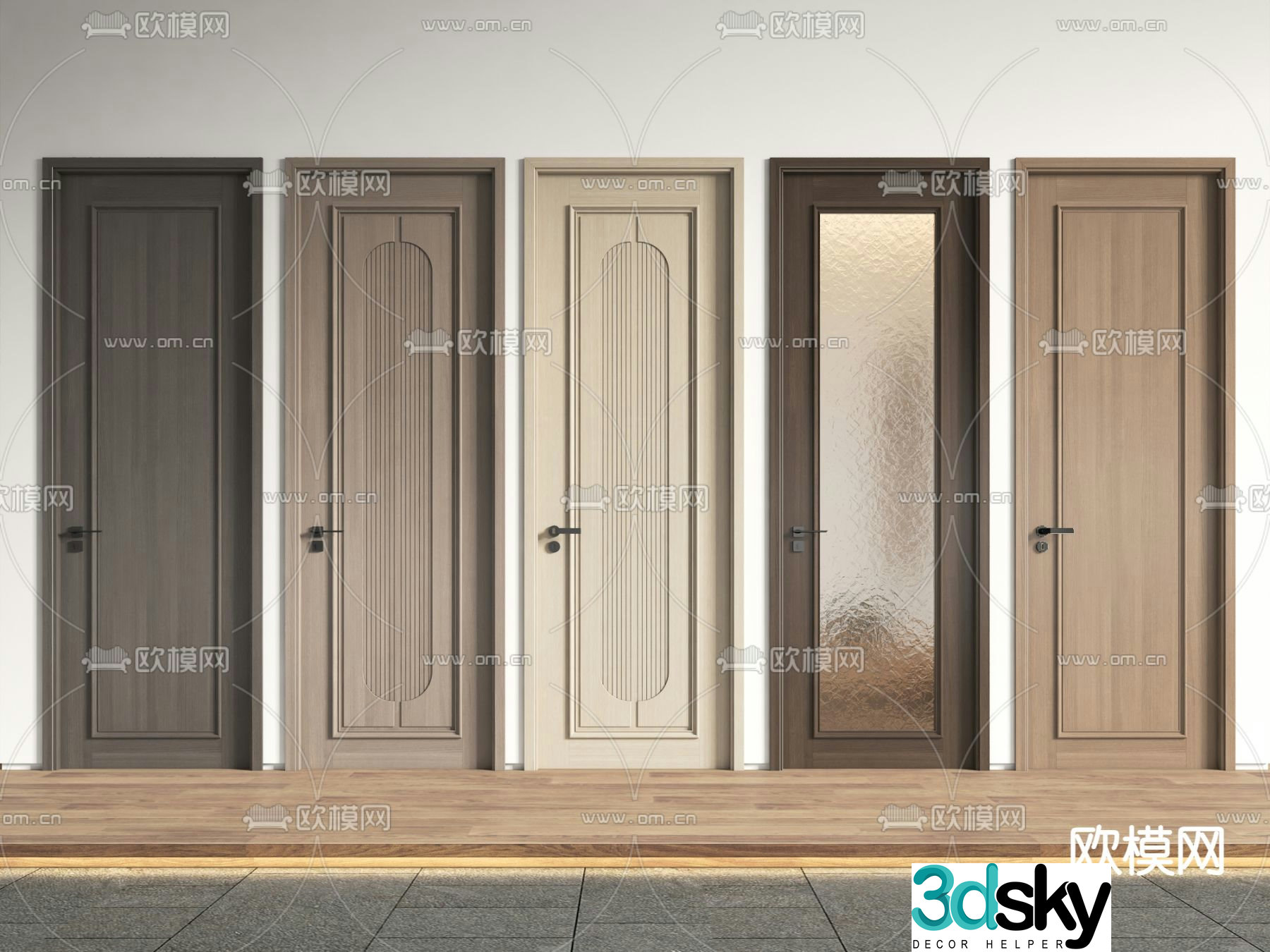 New Chinese style door bedroom door swing door 3d model