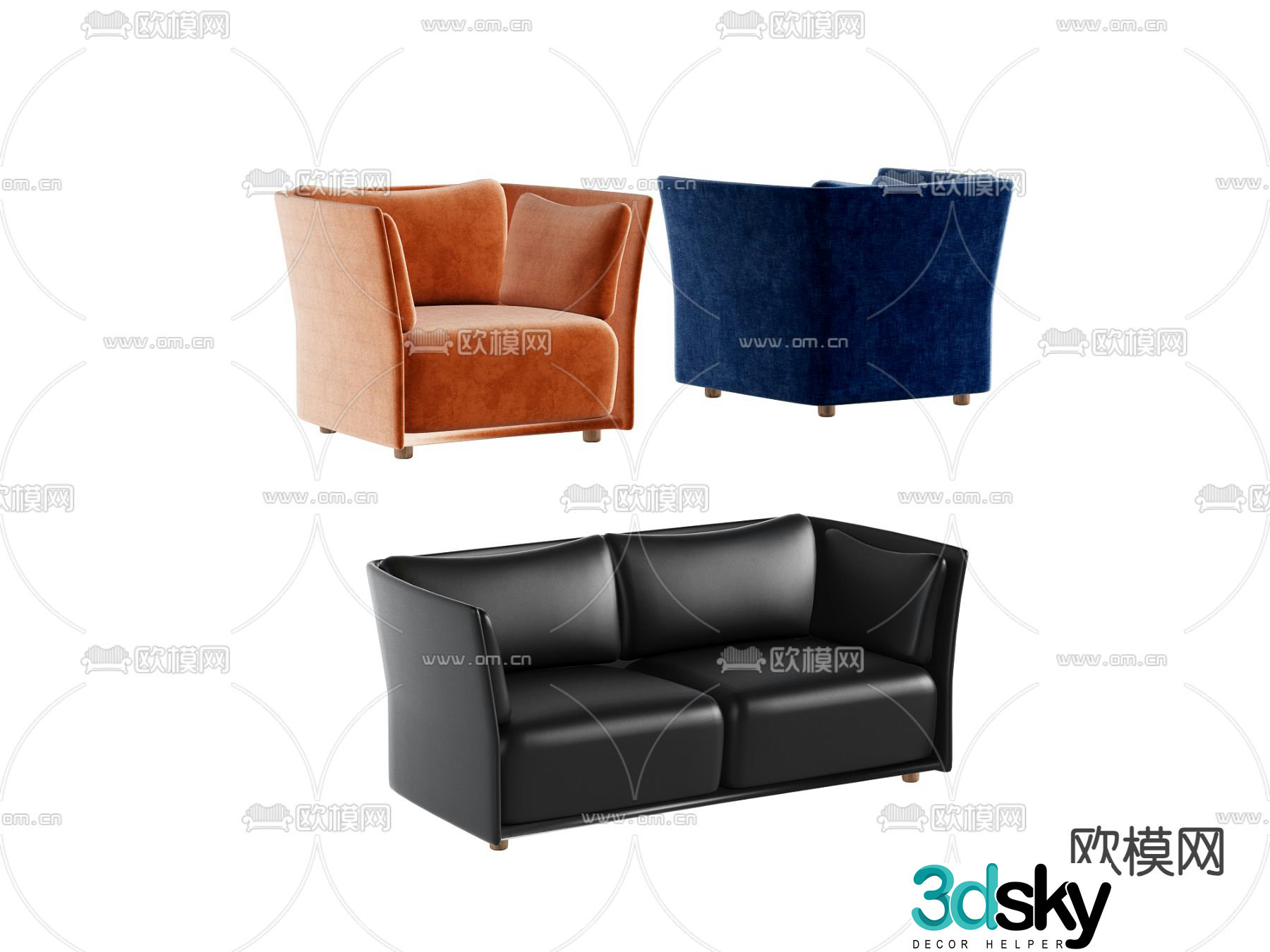 Modern single sofa Double sofa 3D model