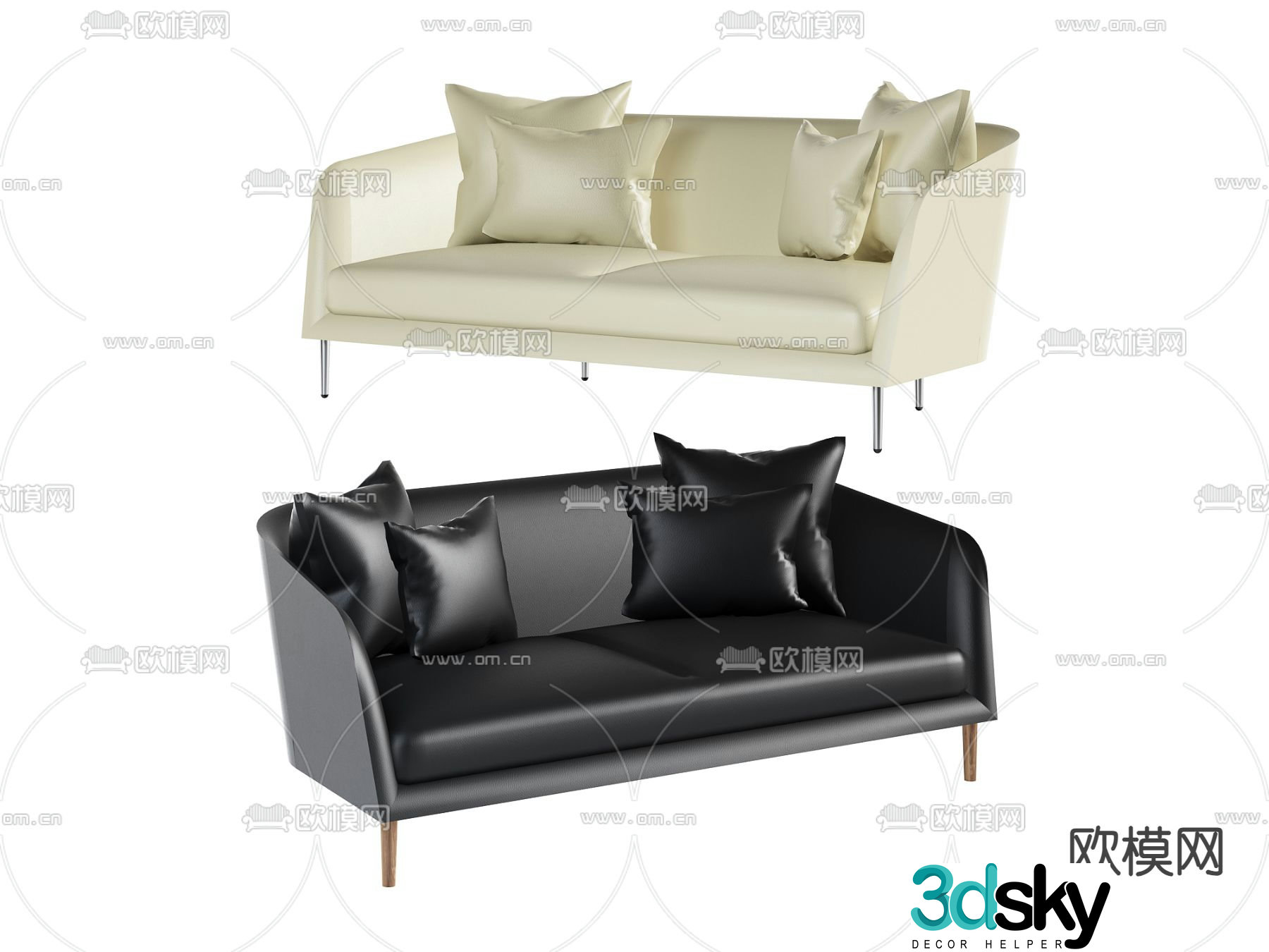 Double sofa leather sofa 3d model