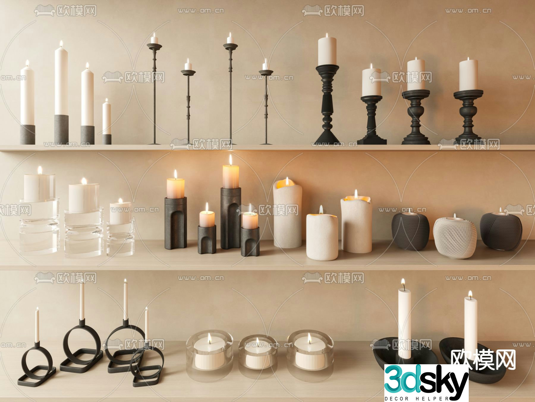 Candlestick Candle Glass Candle 3d Model