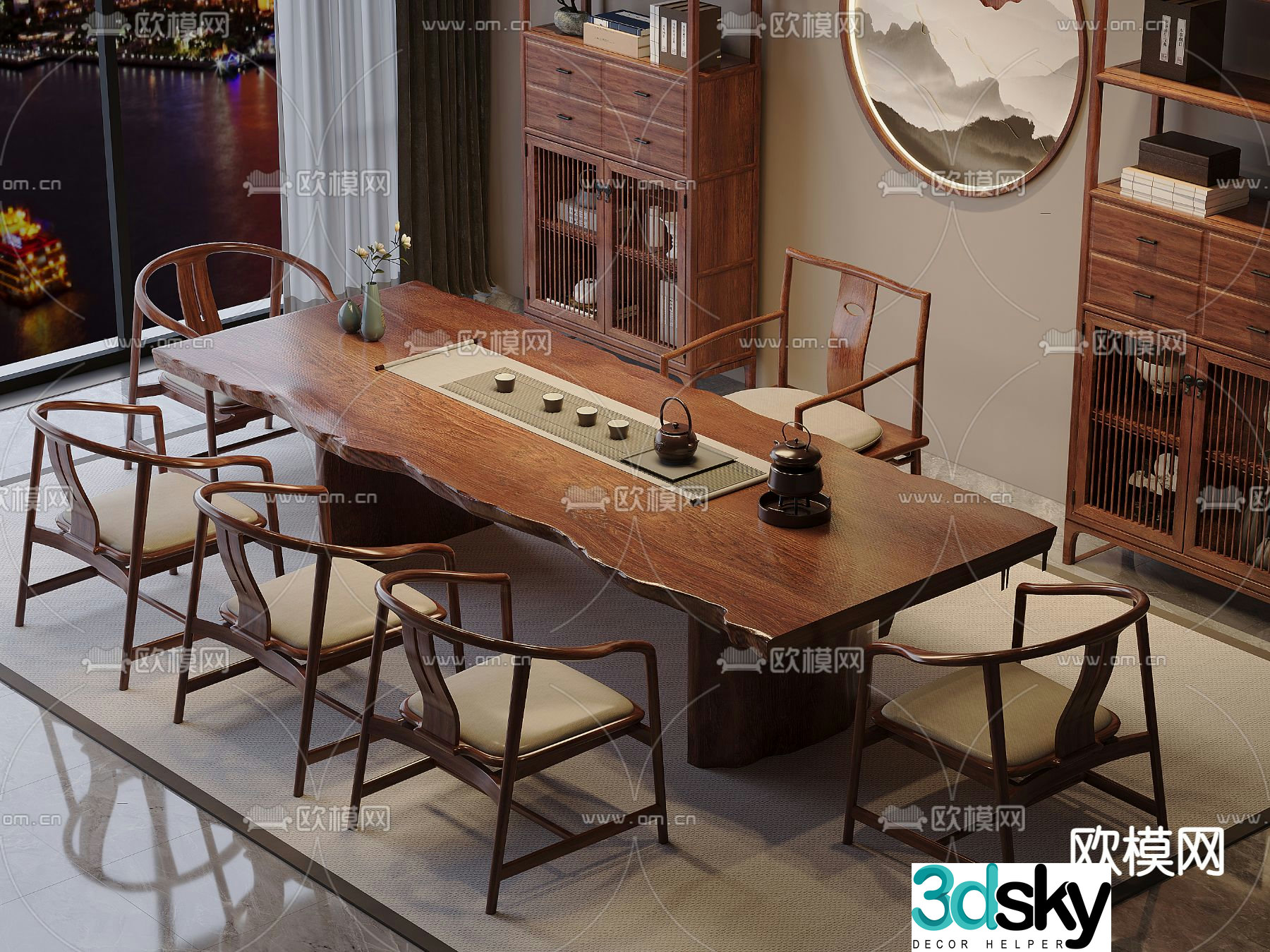 New Chinese style tea table and chairs tea table 3d model