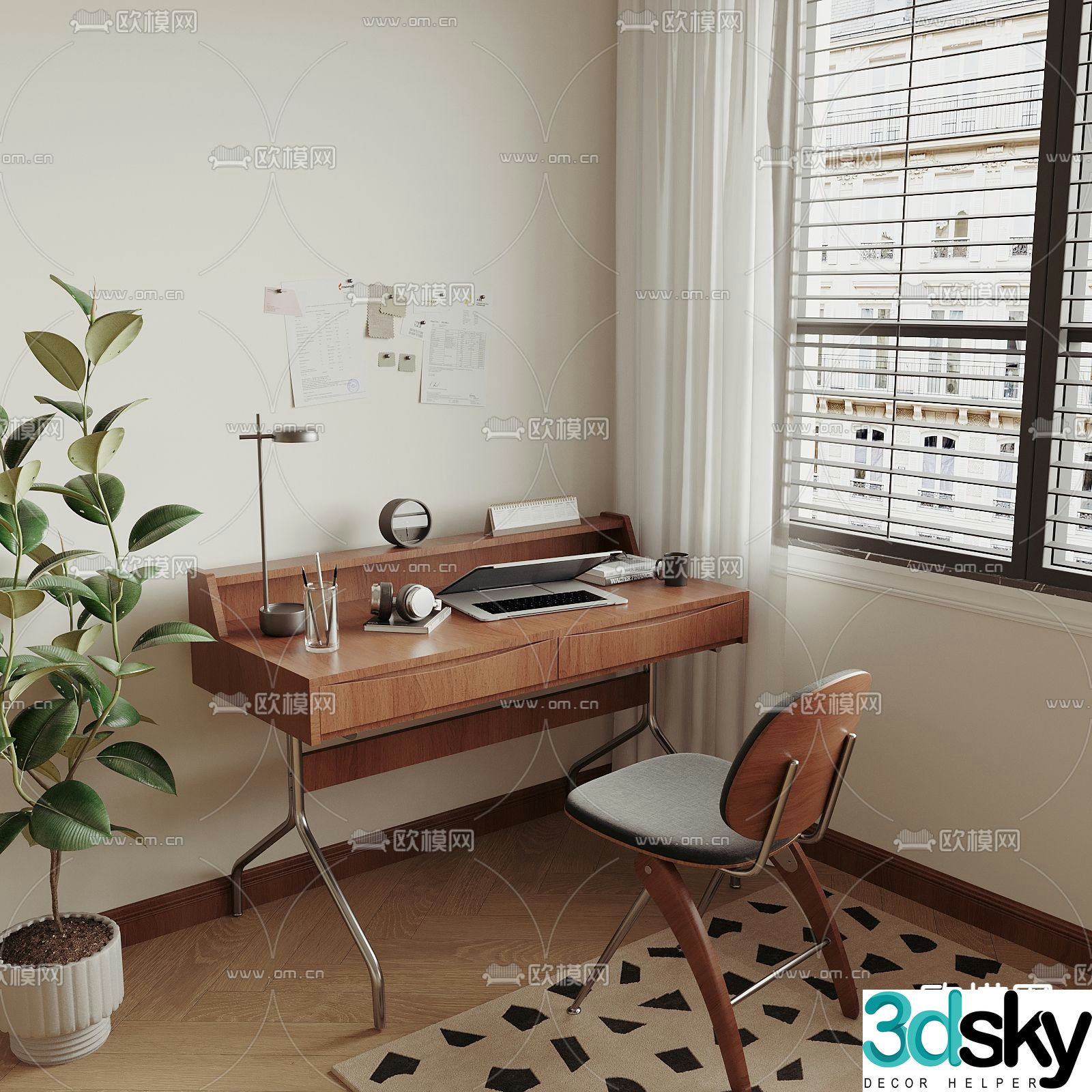 Medieval style desk chair desk computer desk 3d model