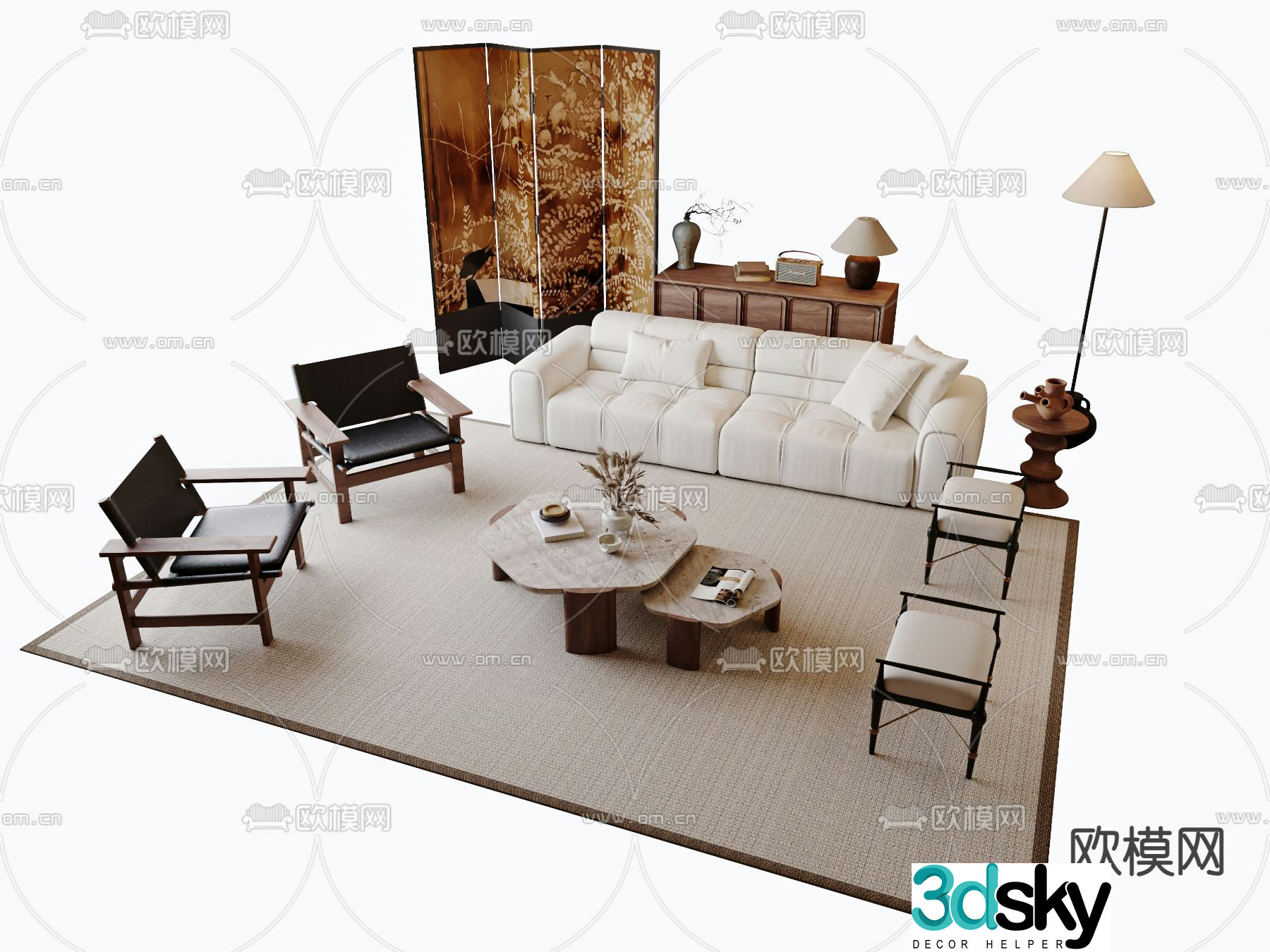 Middle style combination sofa 3D model