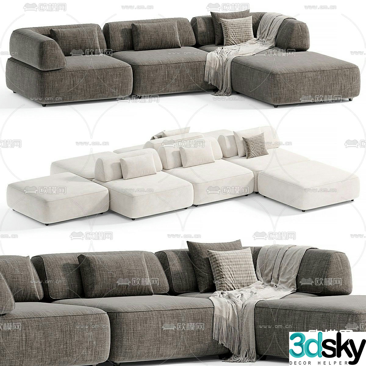 graftlab corner sofa multi-person sofa 3d model