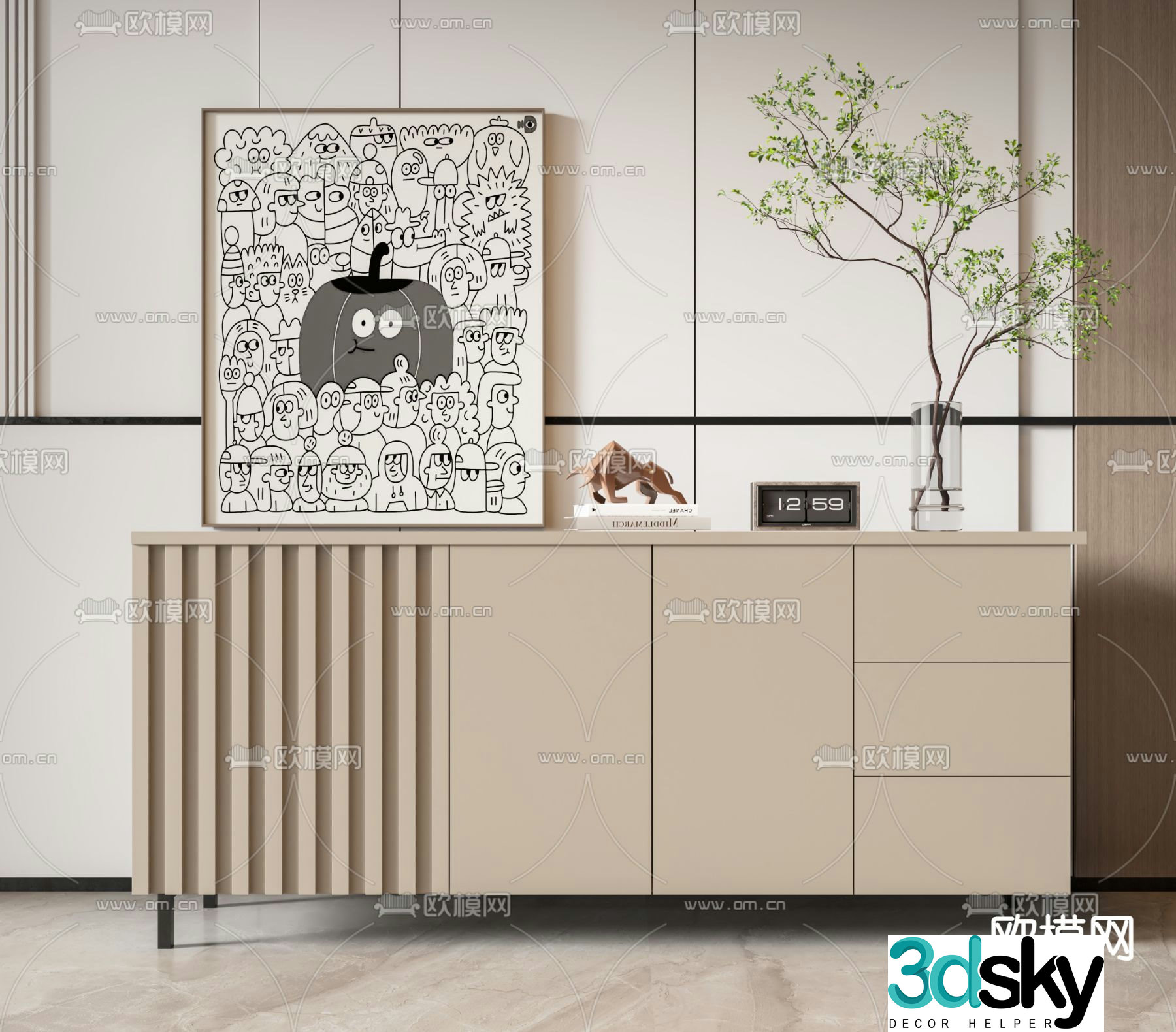 Modern side cabinet entrance cabinet end view cabinet 3D model