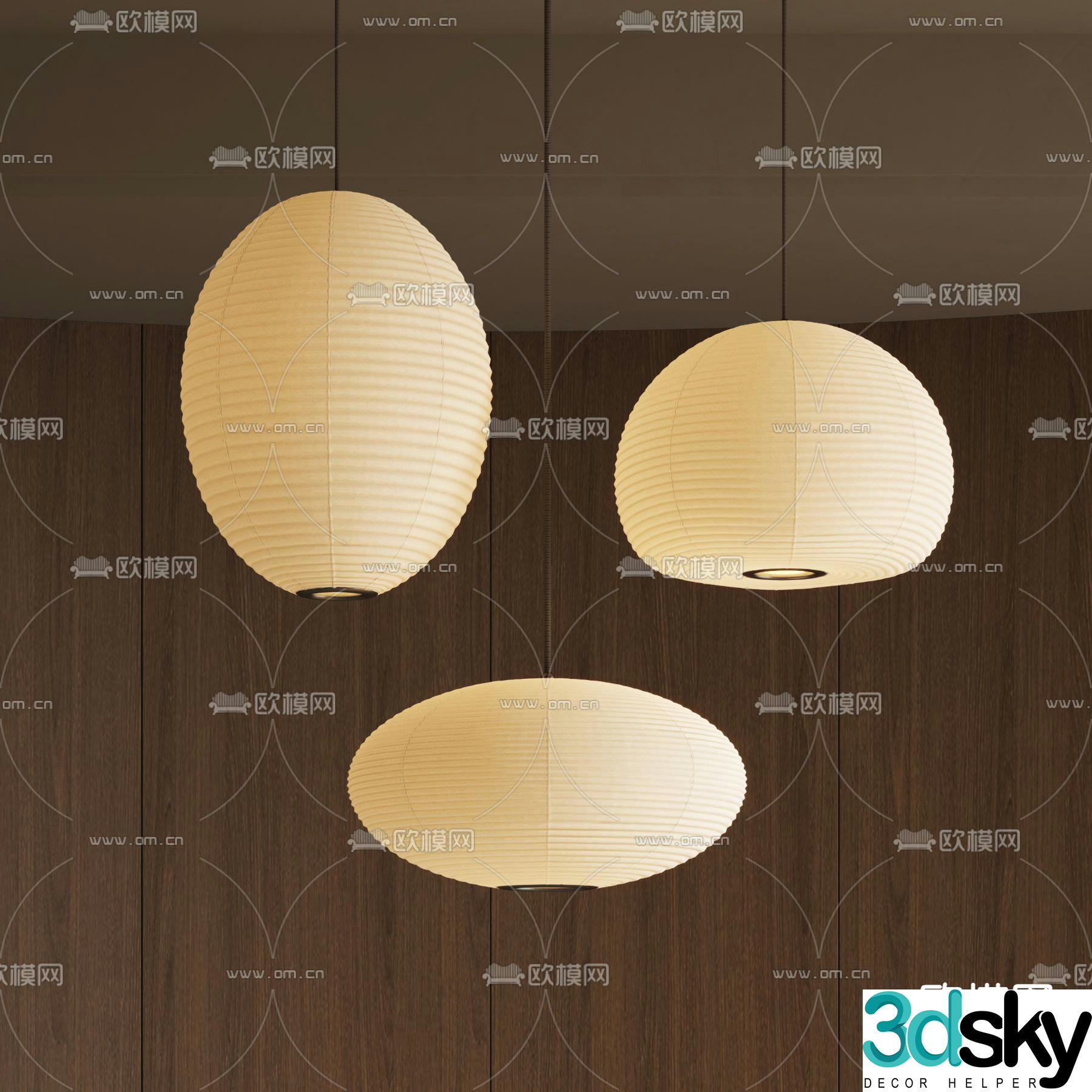 Chinese chandelier paper lamp spherical chandelier 3d model