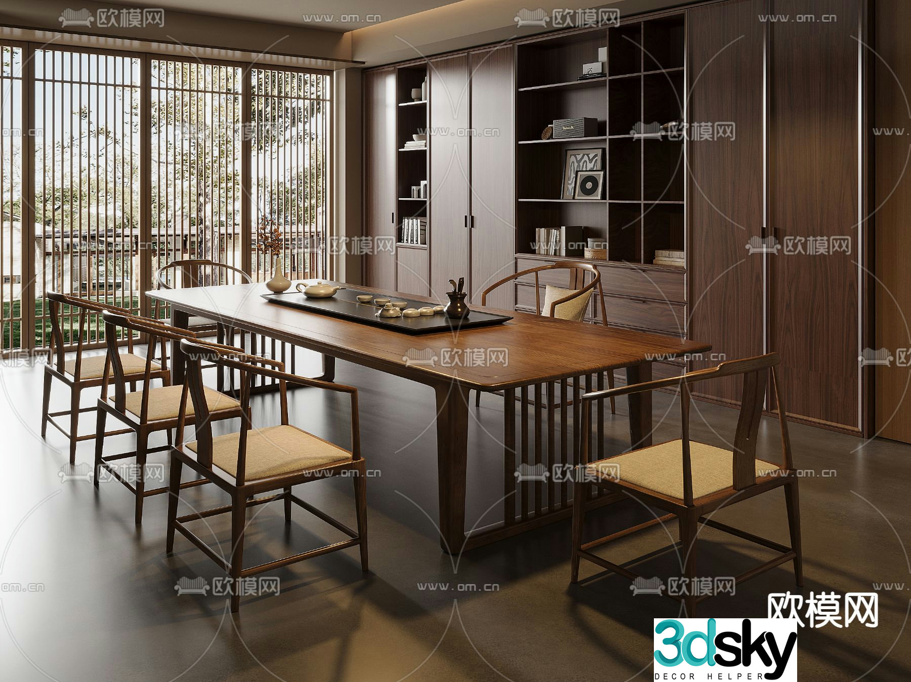 New Chinese style tea table and chairs tea table 3d model