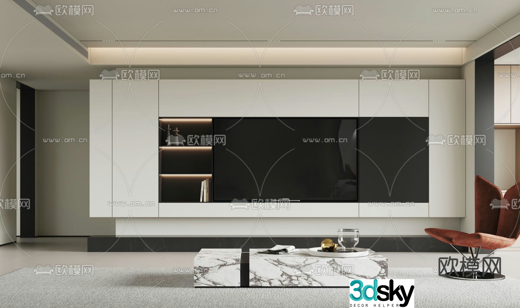 3d model of TV background wall