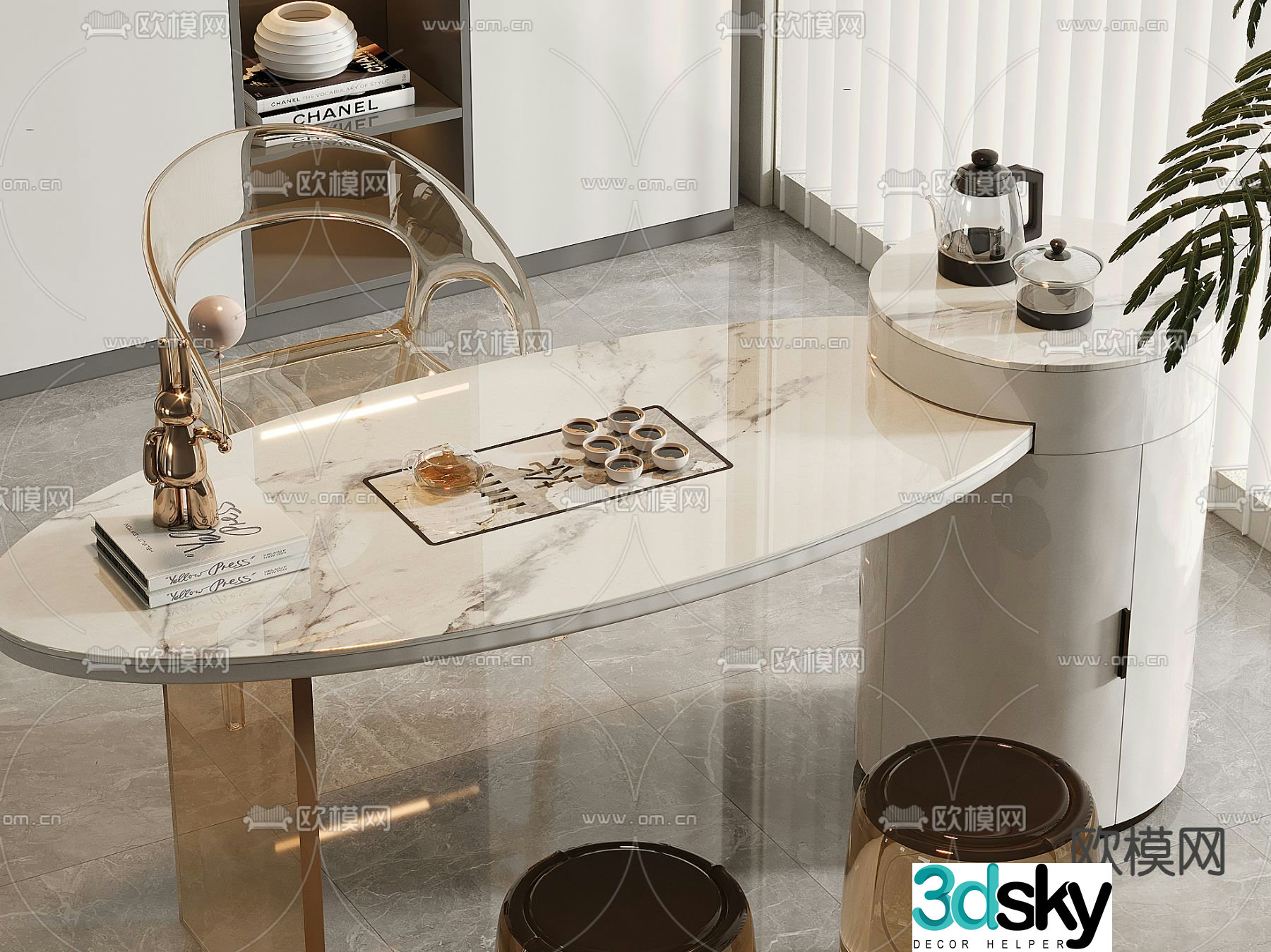 Marble tea table island tea table 3d model