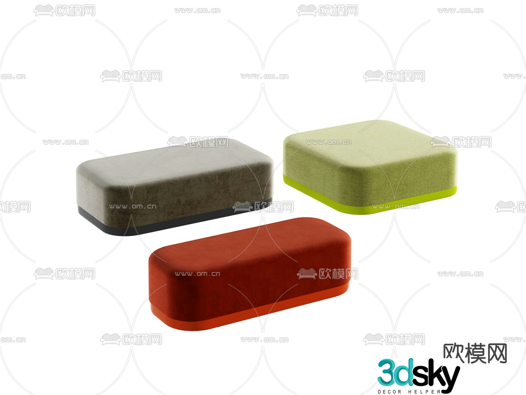 Modern sofa stool low stool velvet low stool 3D model