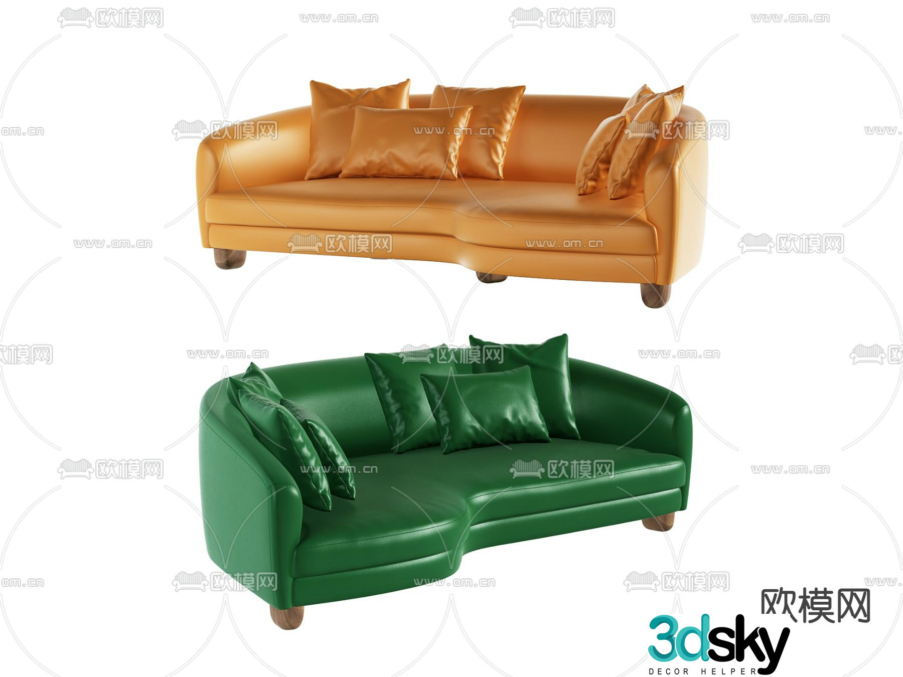 Leather sofa curved sofa 3d model