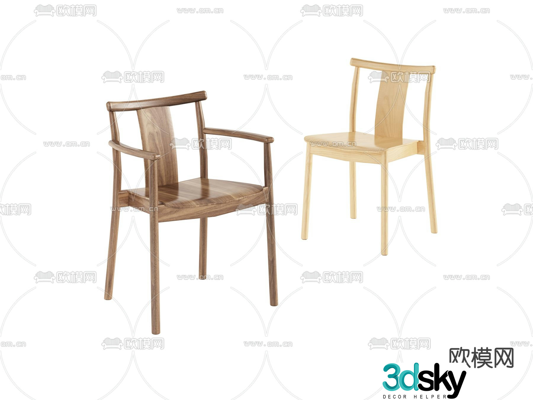 Solid wood chair casual chair 3d model