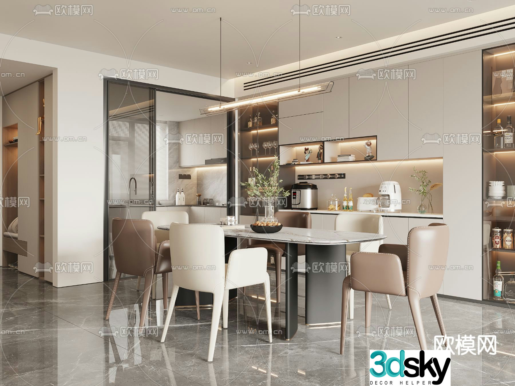 Modern restaurant rectangular dining table 3d model
