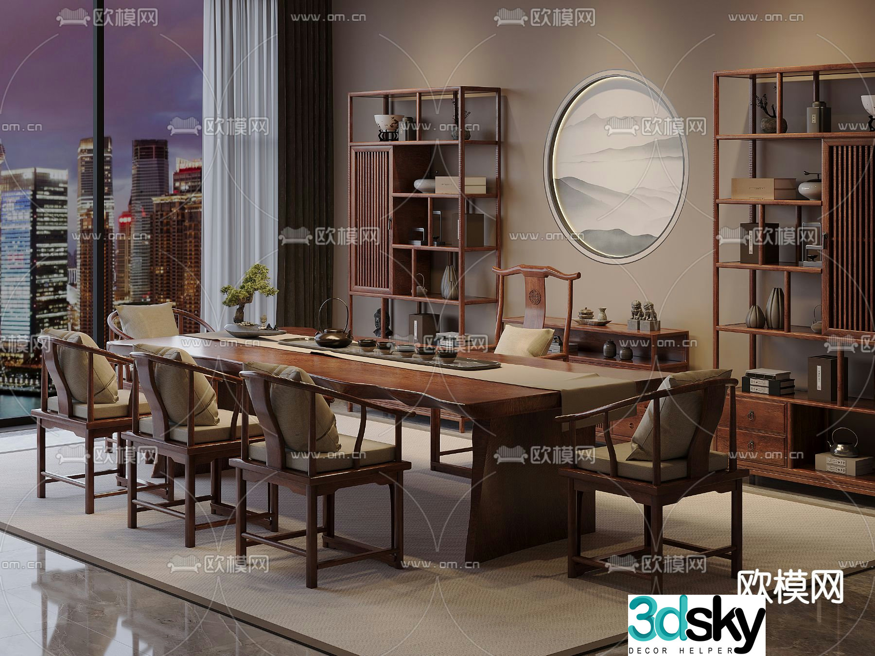 New Chinese style tea table and chairs tea table rack 3d model