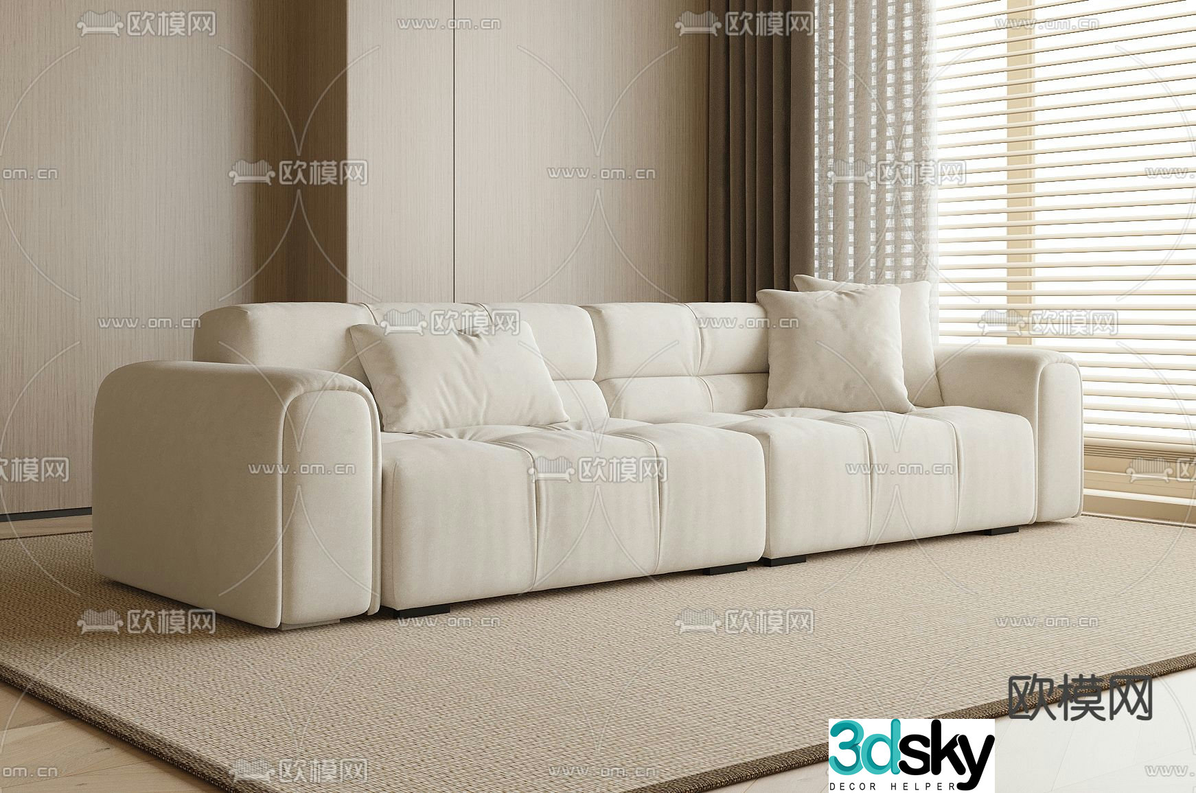 Cream style sofa double sofa 3d model