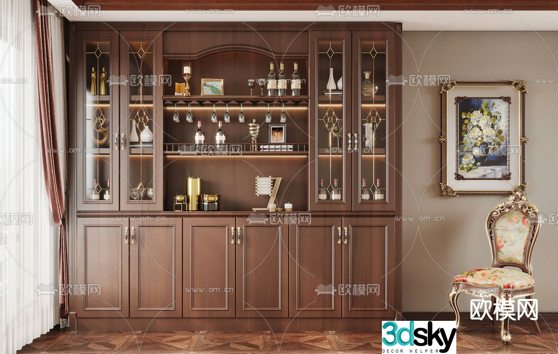 American wine cabinet sideboard 3D model