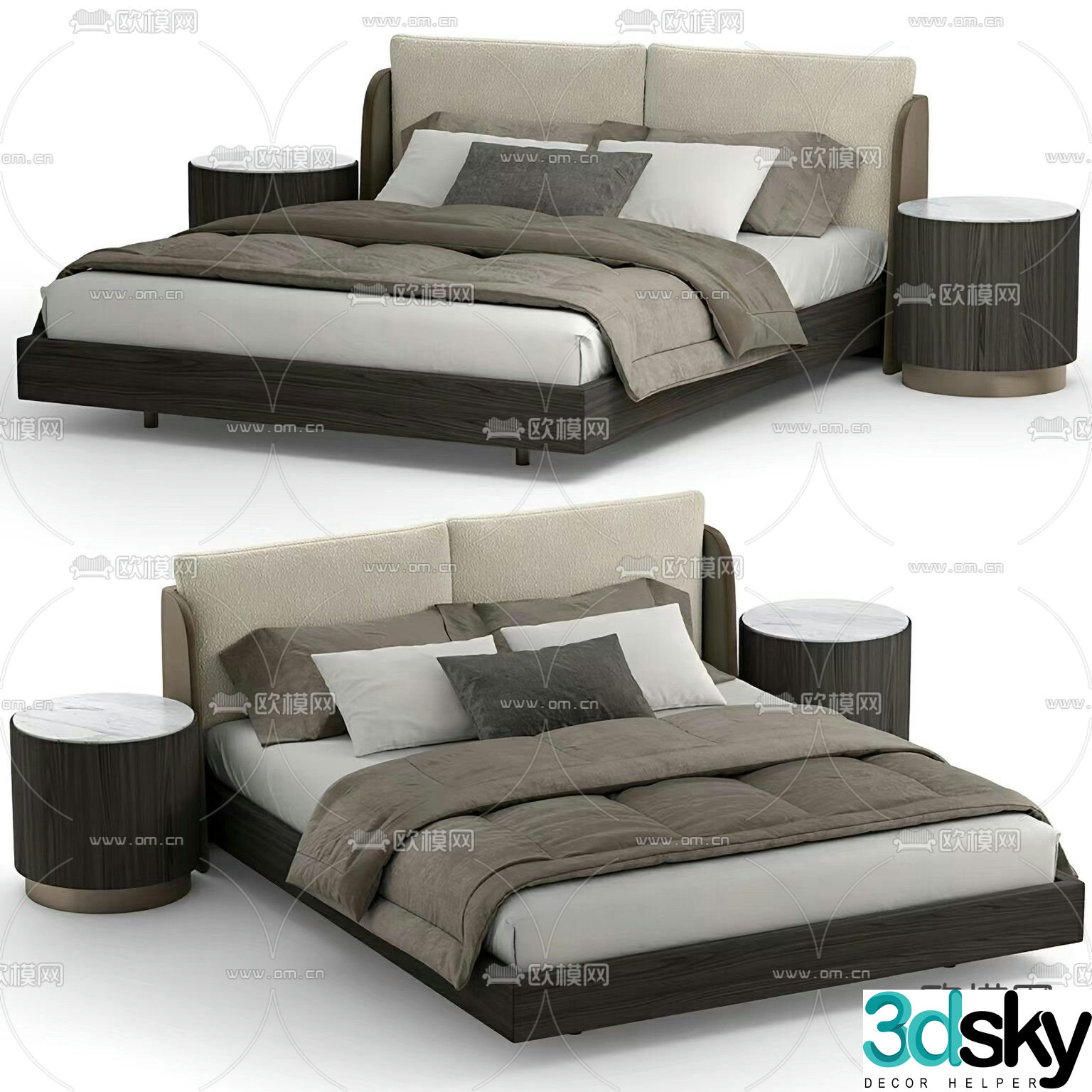 Modern double bed 3d model
