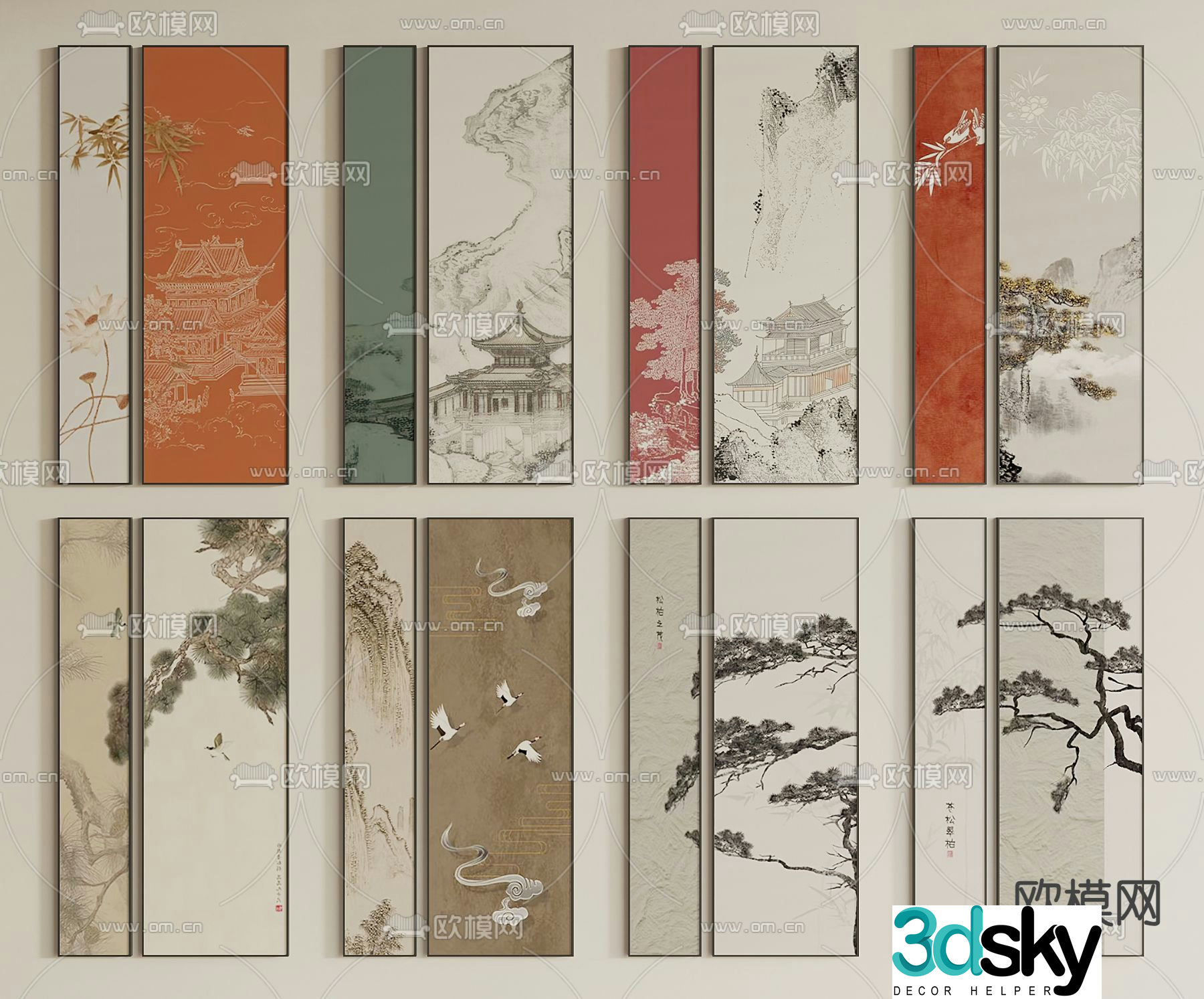 New Chinese style decorative painting 3D model