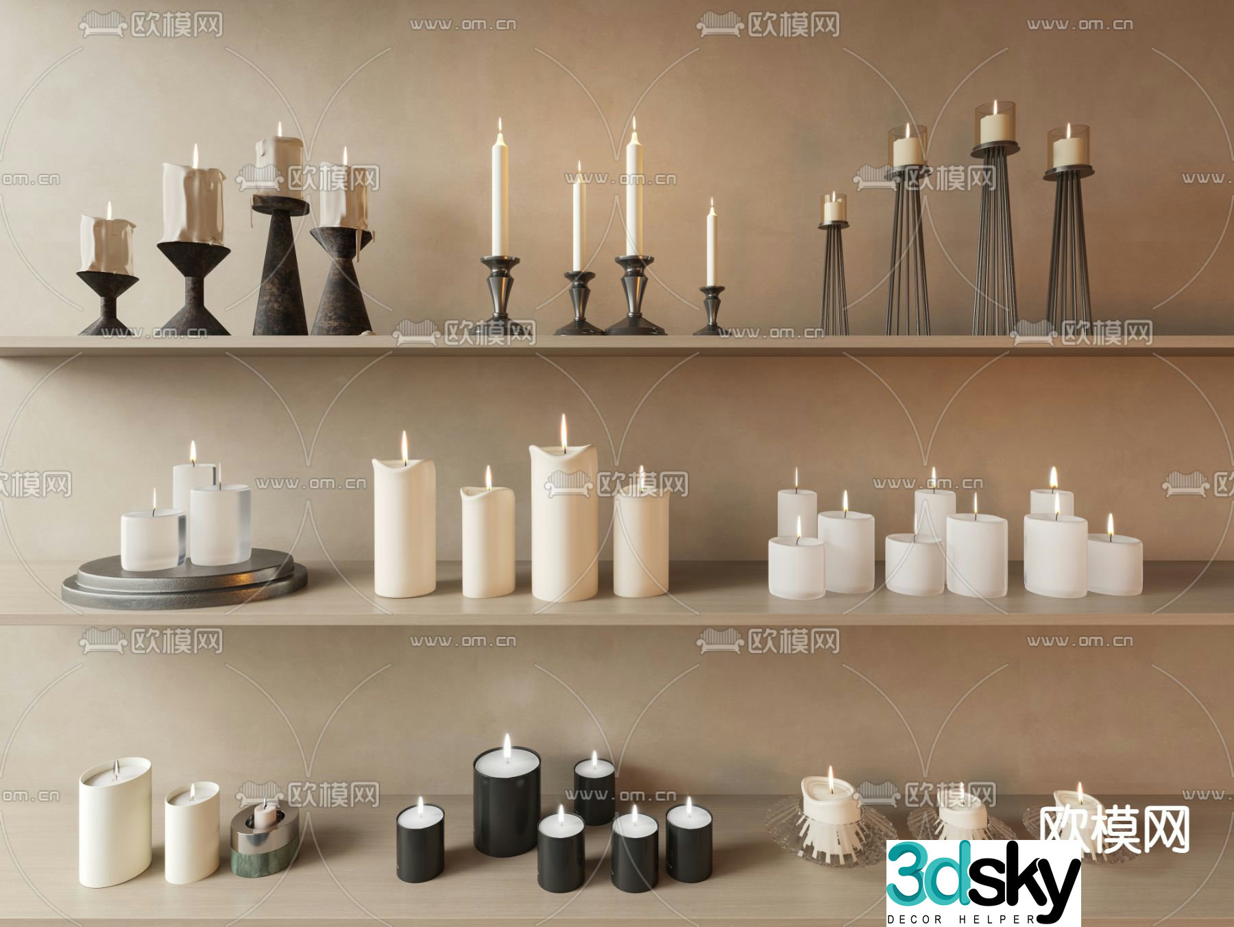 candlestick candle glass candle 3d model