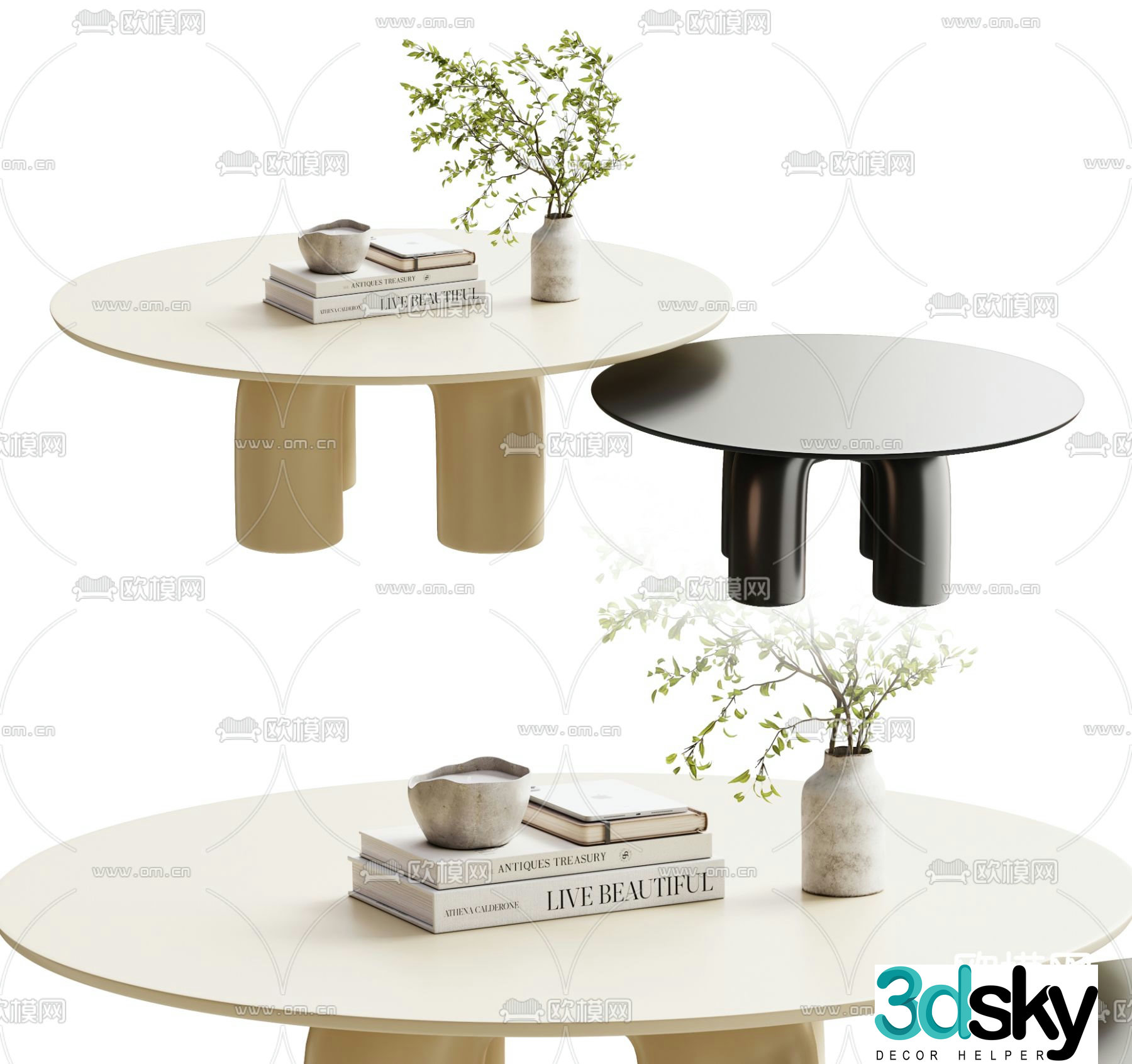 Cream style coffee table mother-in-law coffee table 3d model