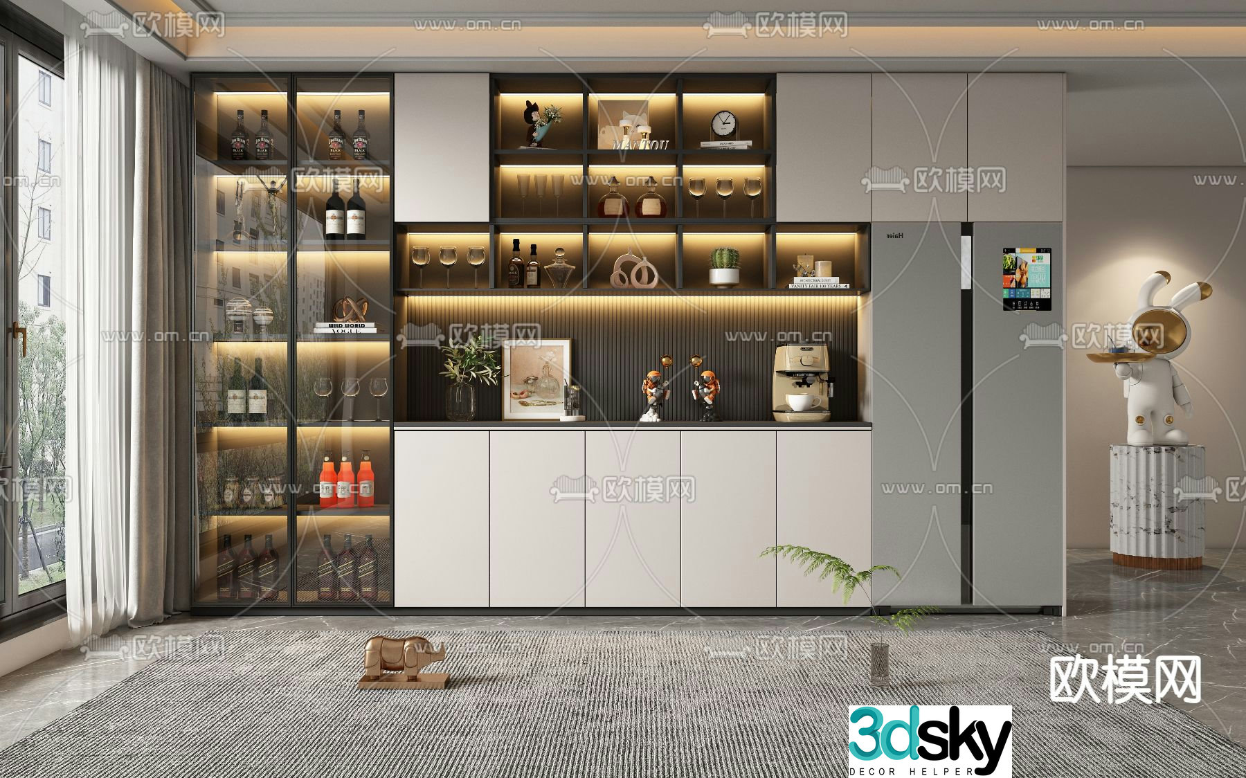 Light luxury wine cabinet sideboard 3D model