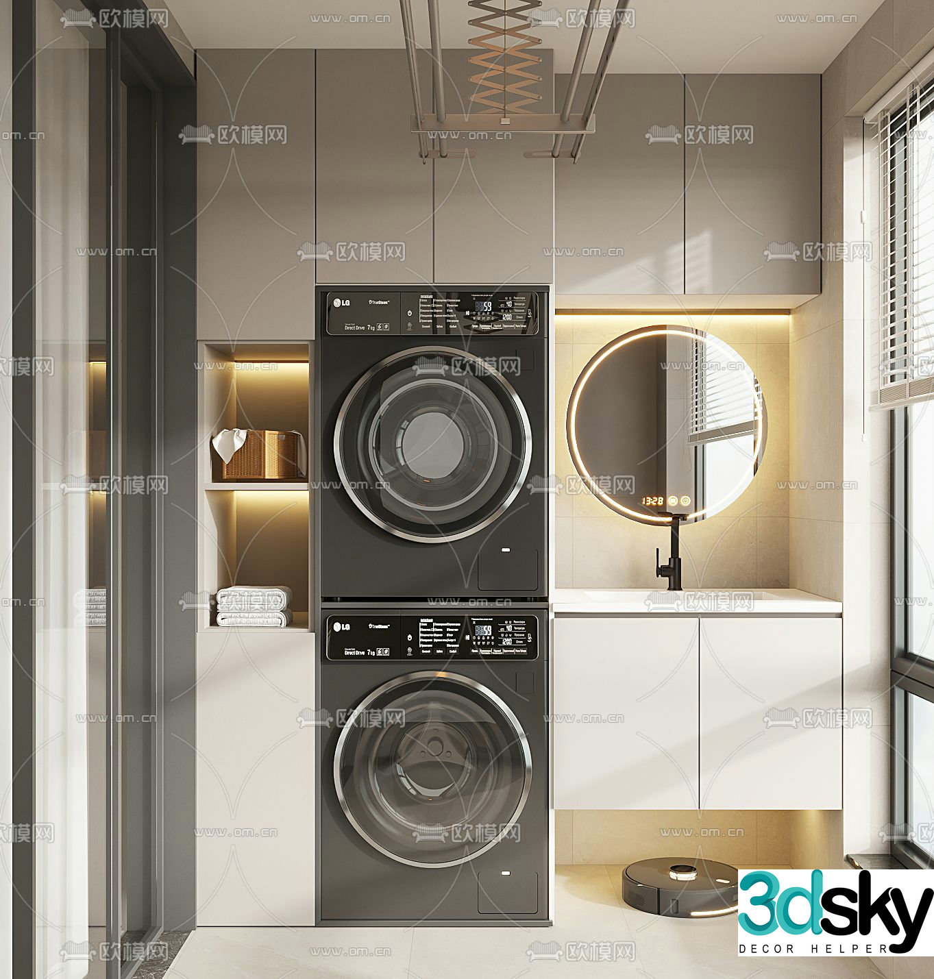 Modern balcony cabinet washing machine cabinet 3d model