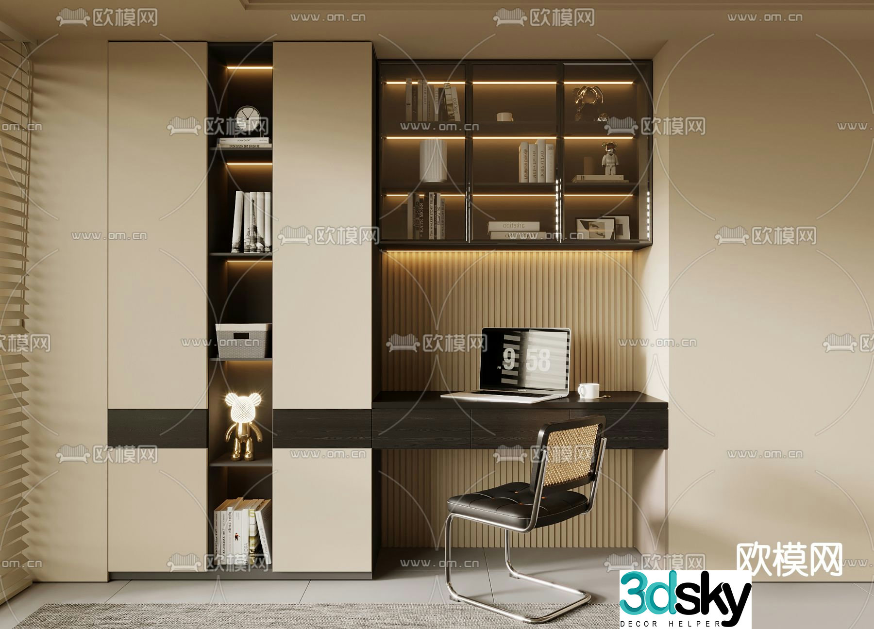 Creamy desk computer desk learning desk 3d model