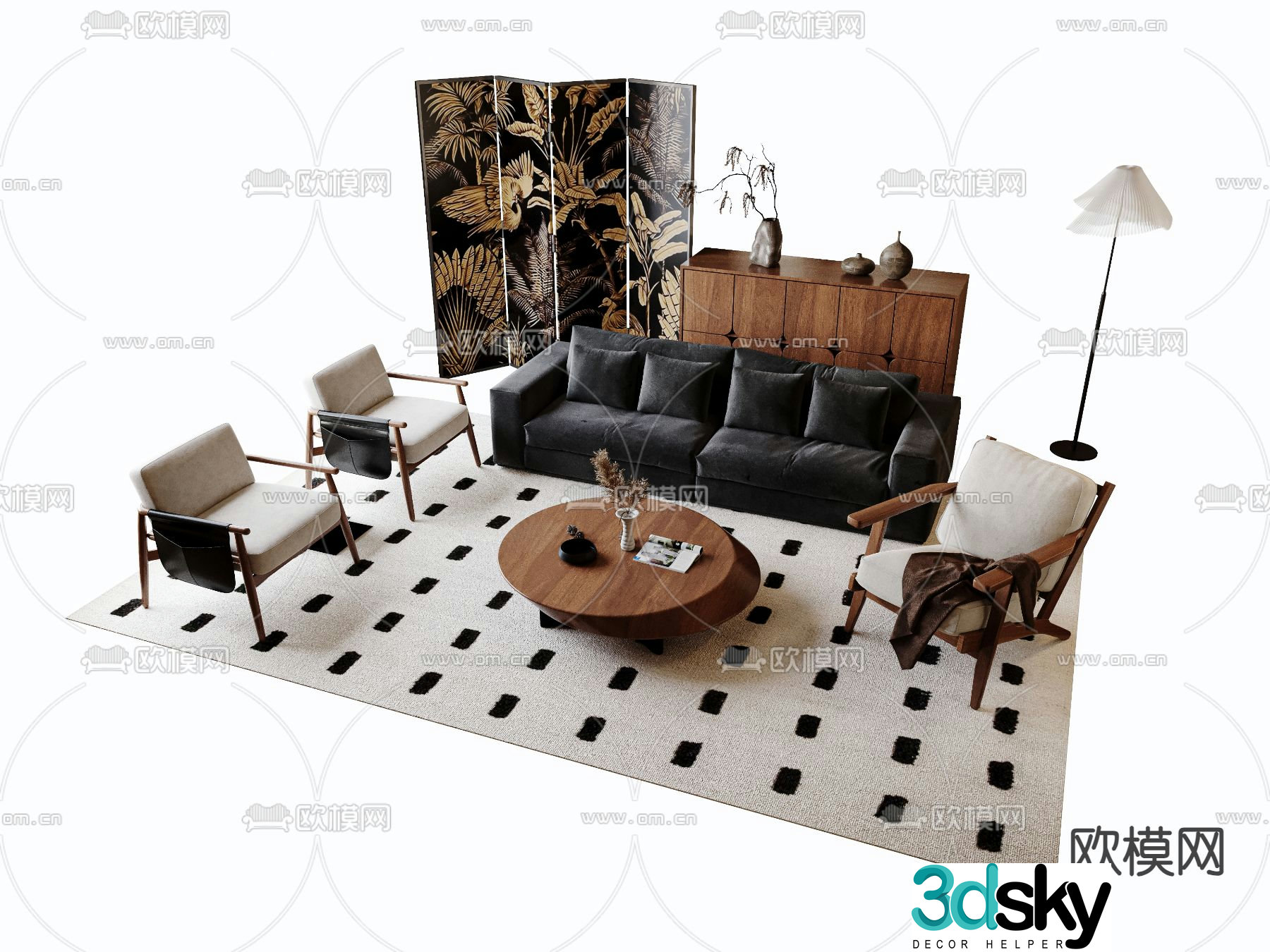 Medieval sofa combination coffee table 3d model