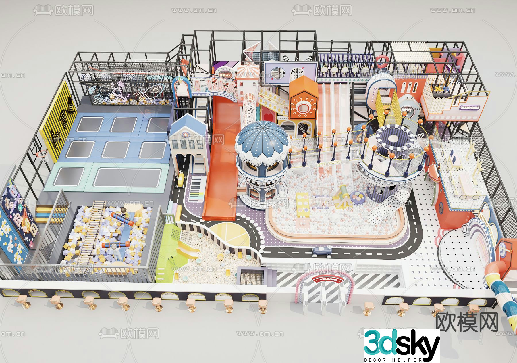 Amusement equipment children's castle ocean pool slide 3d model