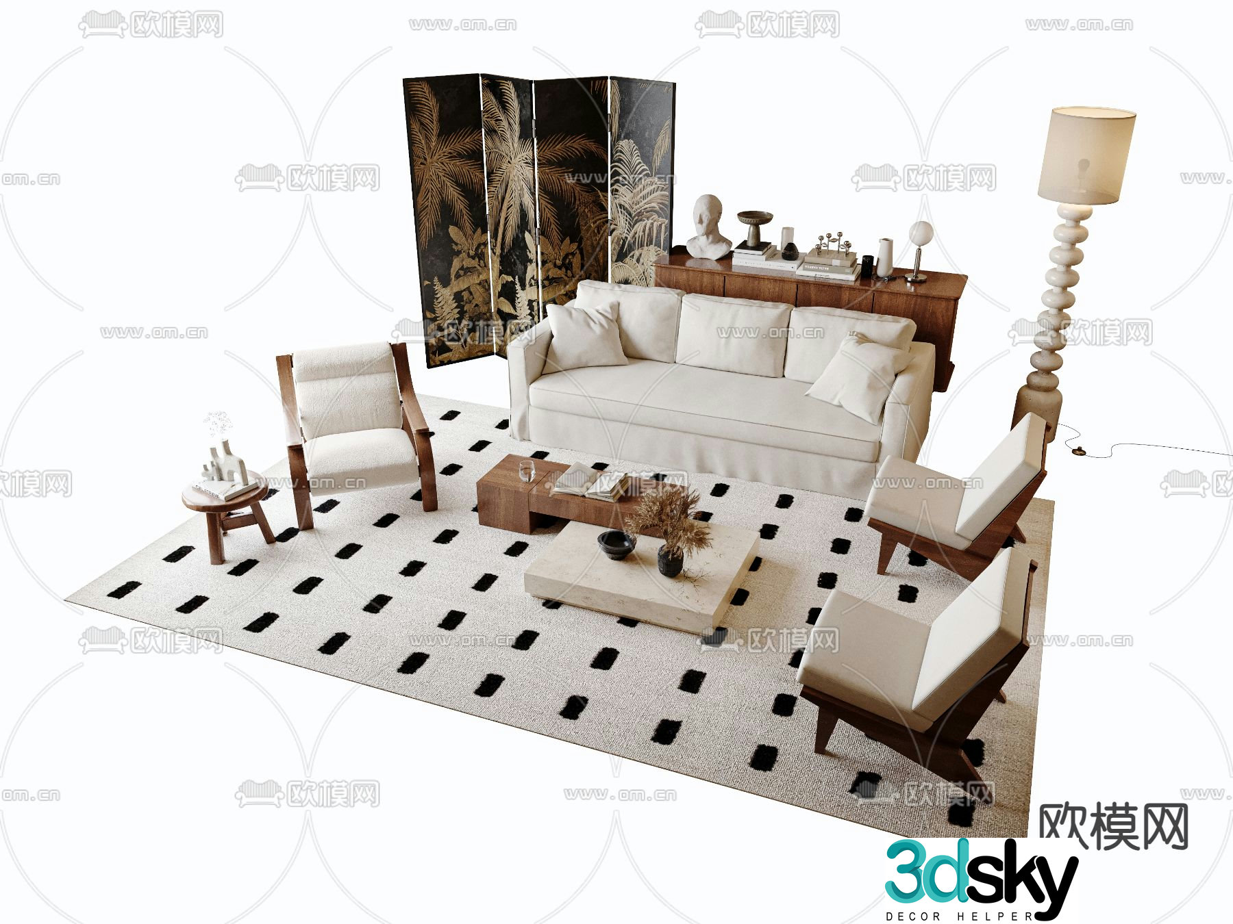 Medieval sofa combination coffee table 3d model